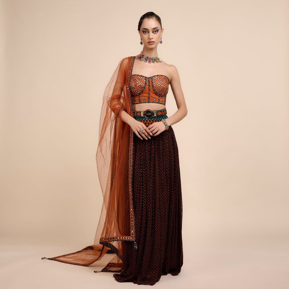 Rust Orange Skirt Set | Festive Edit