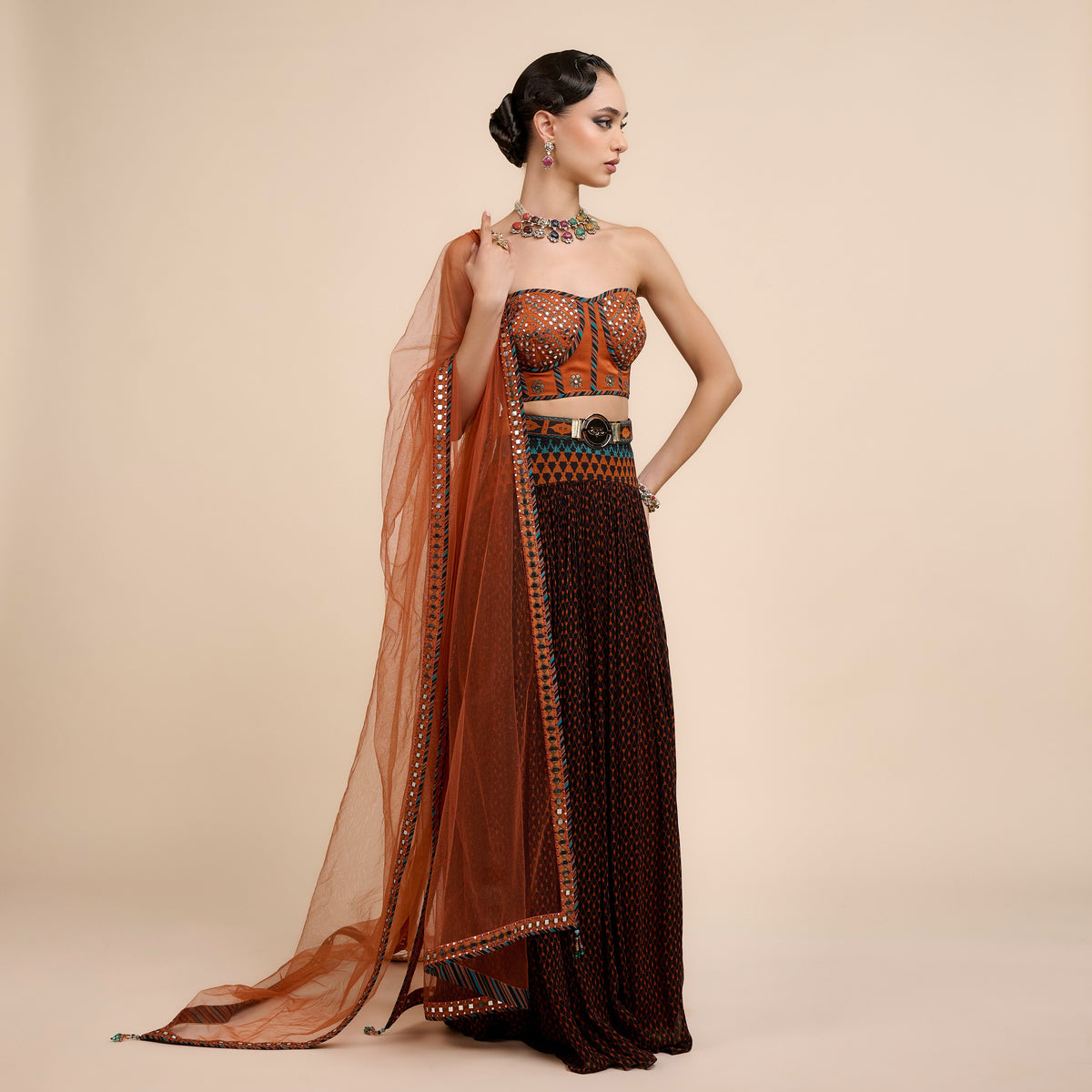 Rust Orange Skirt Set | Festive Edit