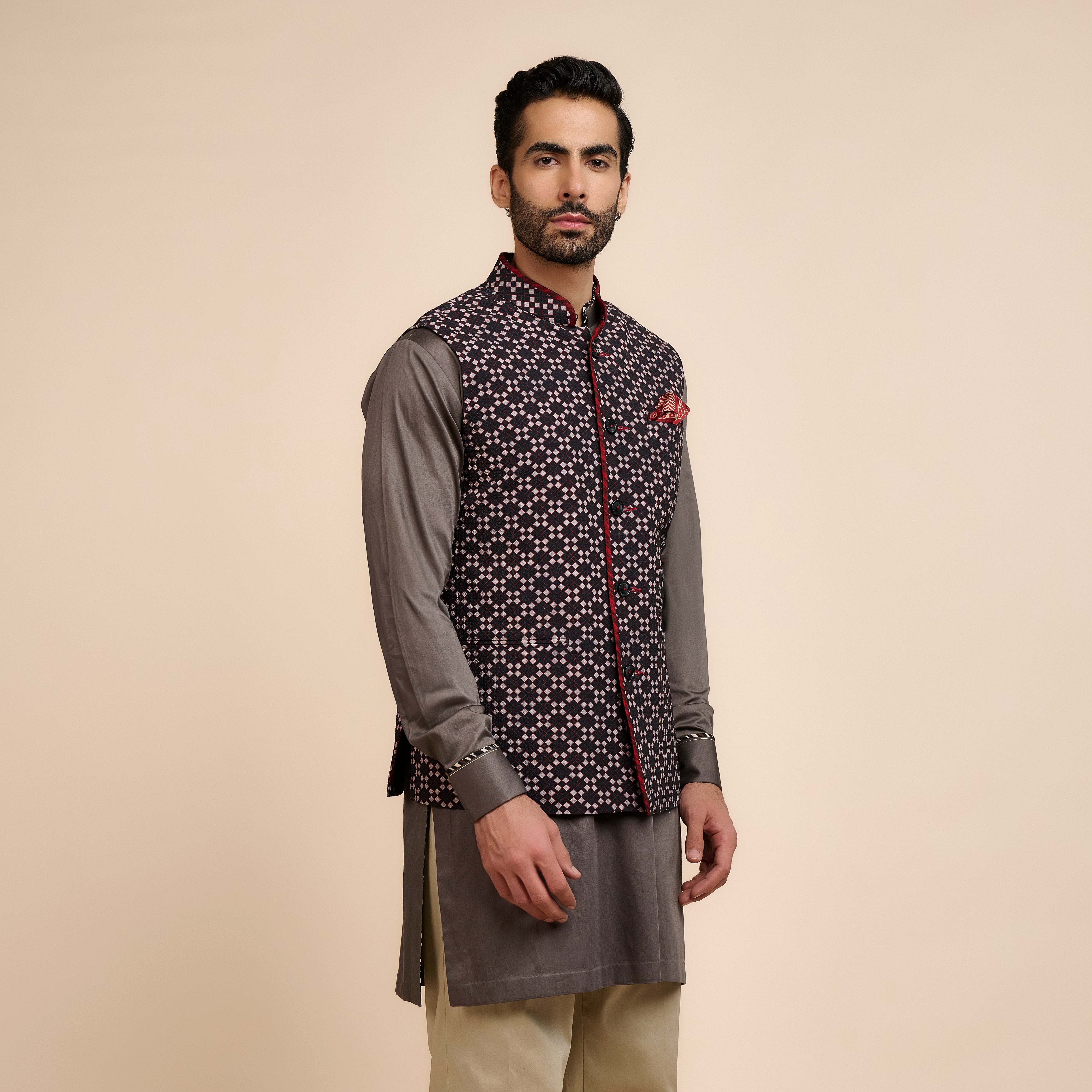 Noir Printed Nehru Jacket | Nau