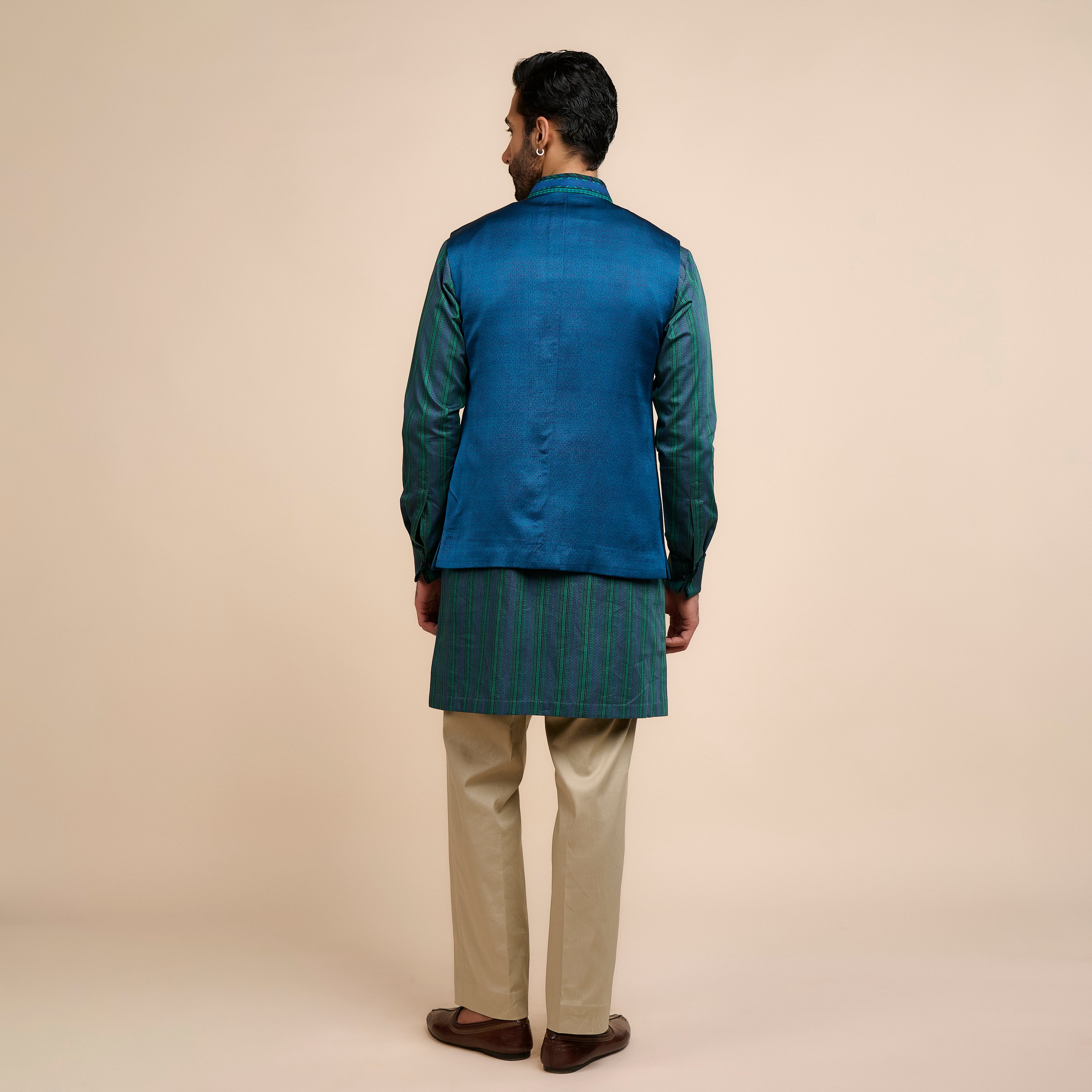 Navy Blue Printed Nehru Jacket | Nau