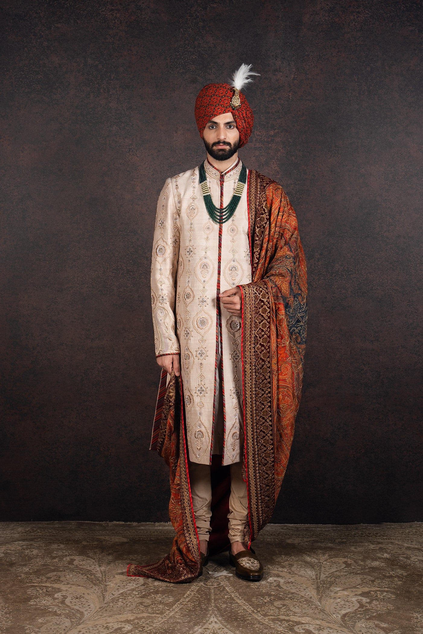Jamawar Printed and Embroidered Stole | MURAQQA