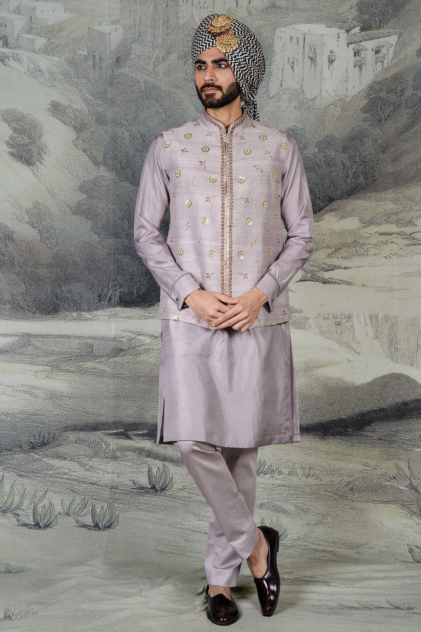 Lilac Nehru Jacket Set  | BARODA
