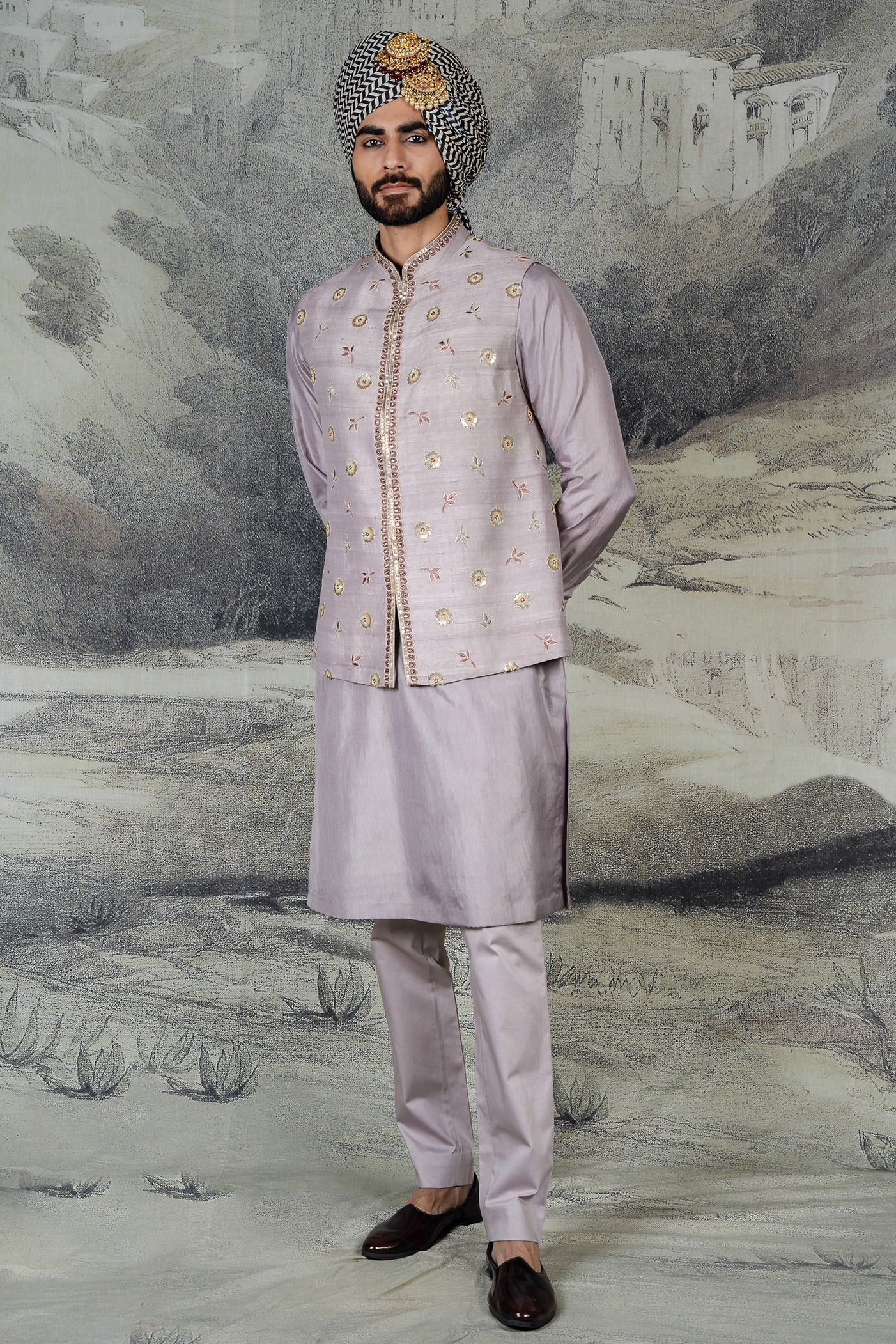Lilac Nehru Jacket Set  | BARODA