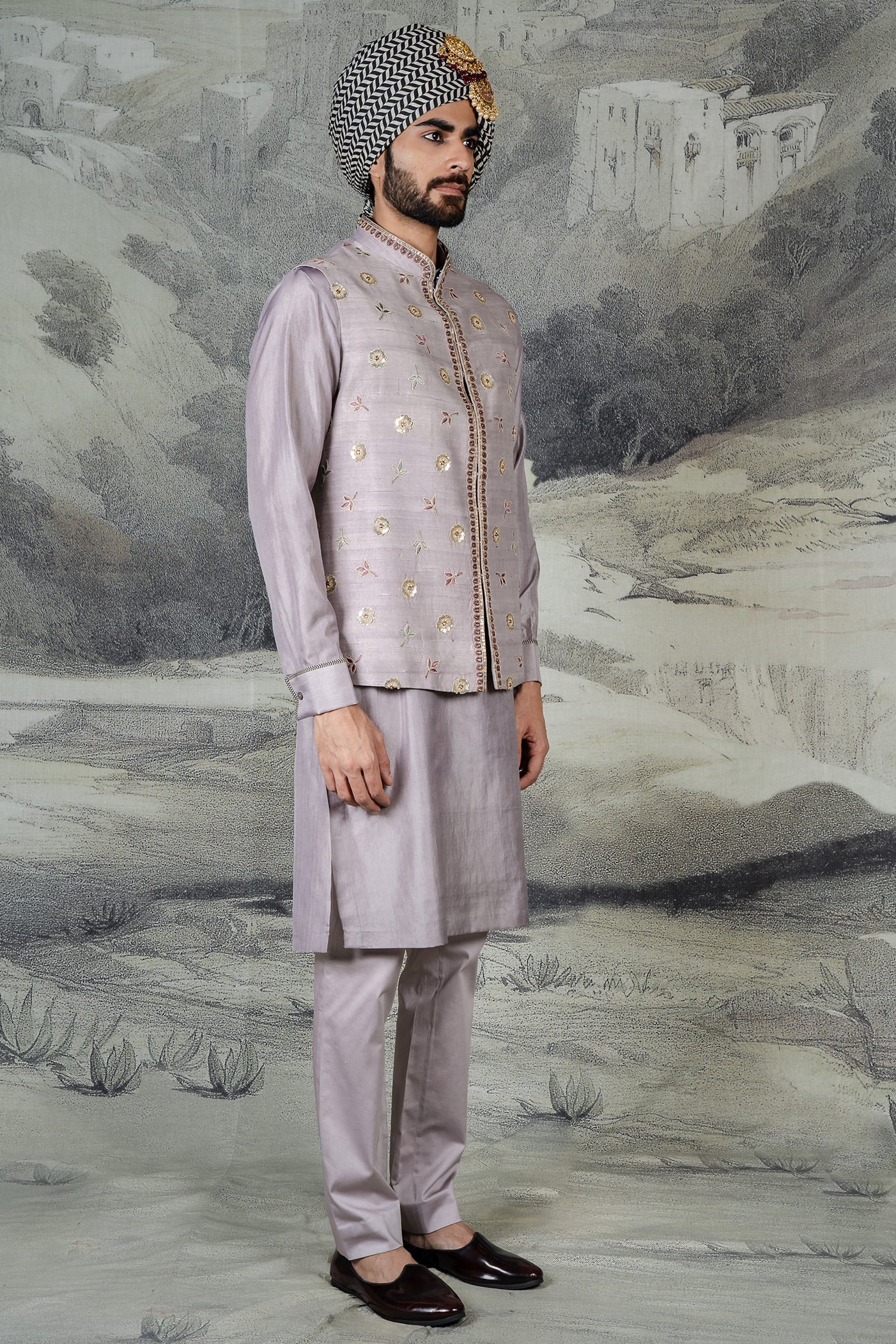 Lilac Nehru Jacket Set  | BARODA
