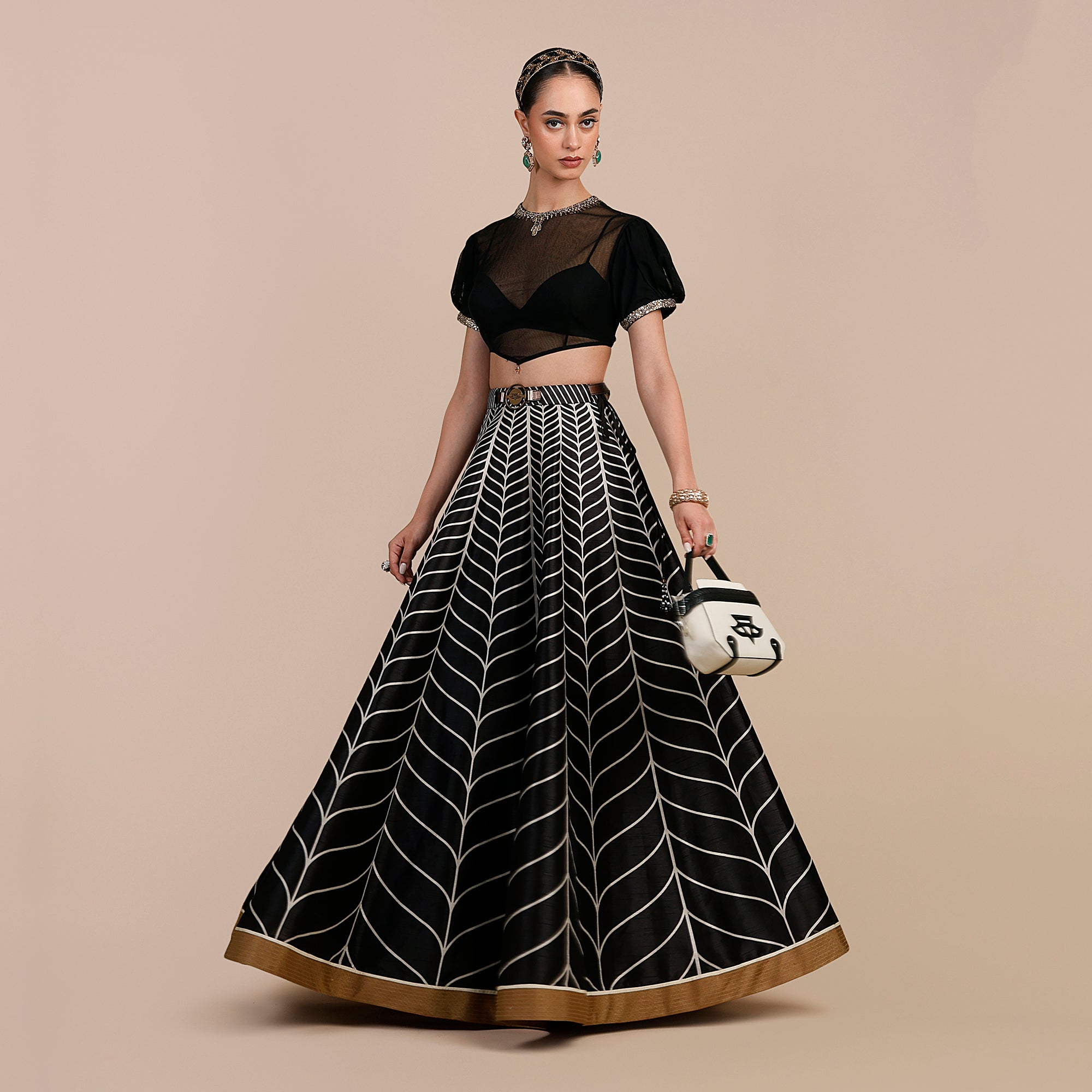 Linear Black Chevron Skirt Set | SATT