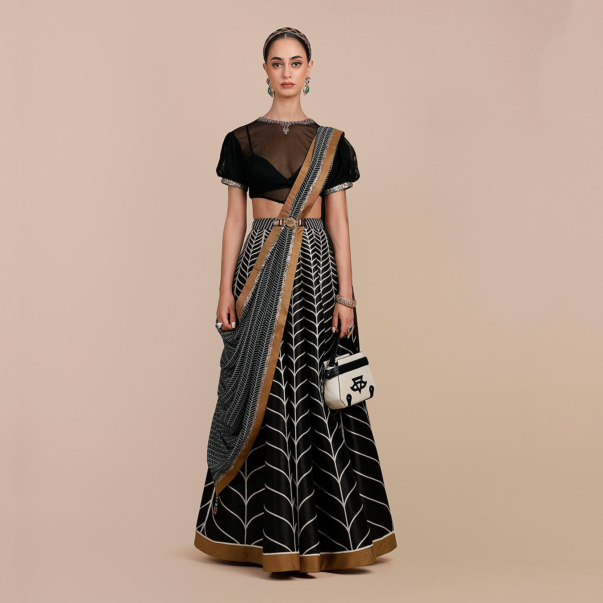 Linear Black Chevron Skirt Set | SATT