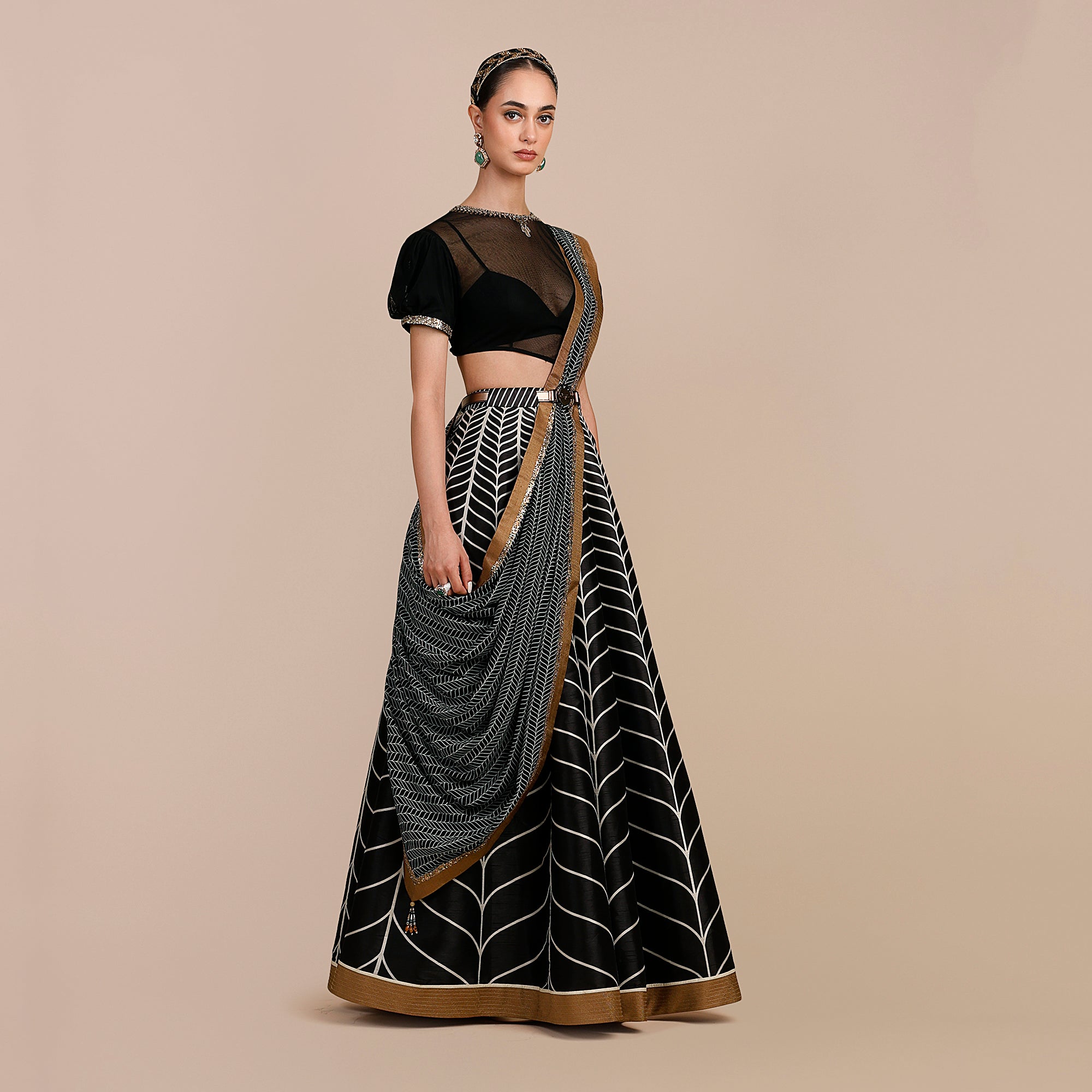 Linear Black Chevron Skirt Set | SATT