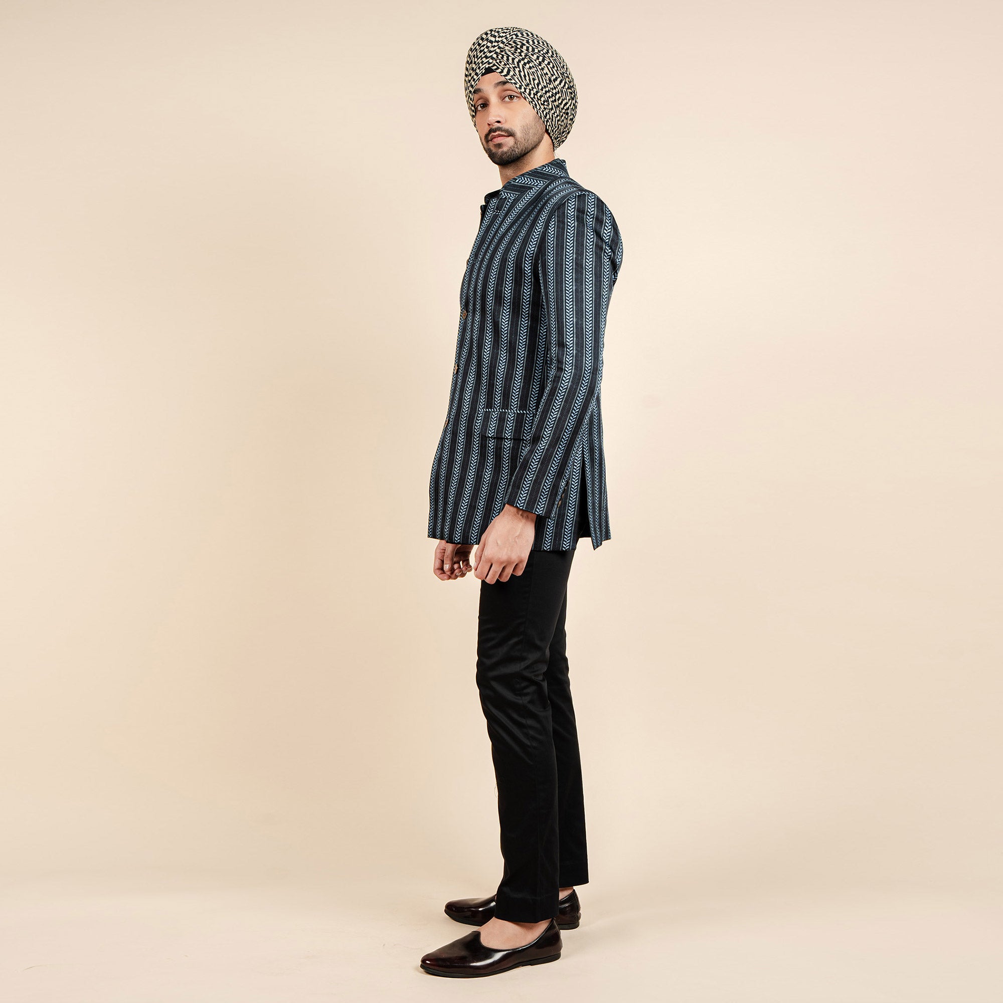 Midnight Blue Chevron Bandhgala | CHAR
