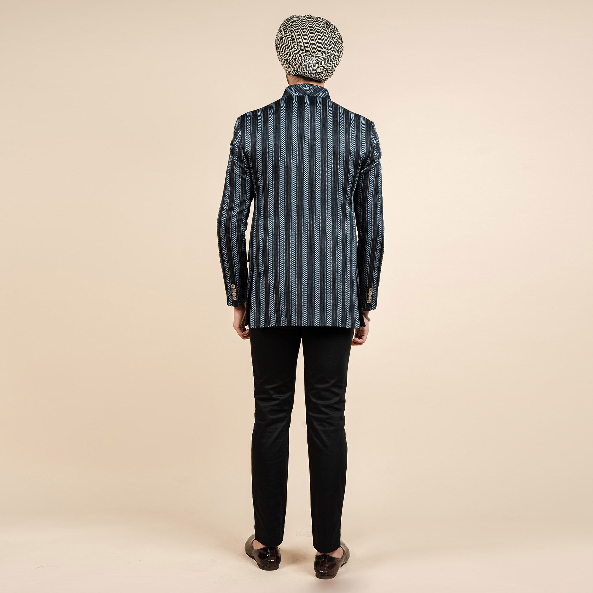 Midnight Blue Chevron Bandhgala | CHAR
