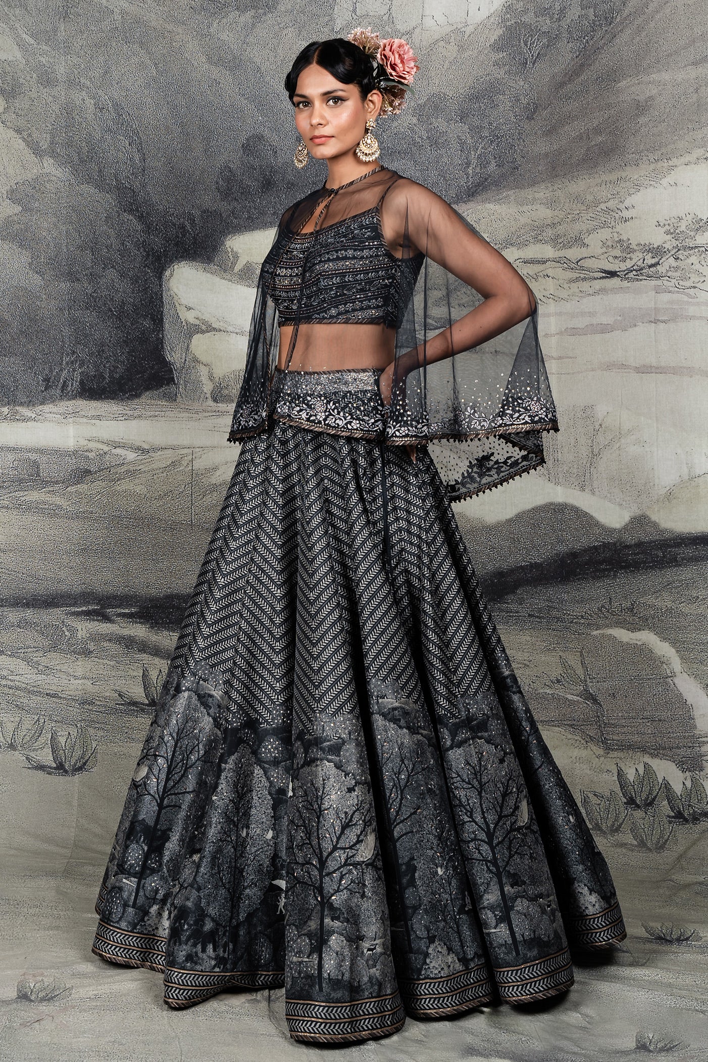 Midnight Blue Chevron Skirt Set | BARODA