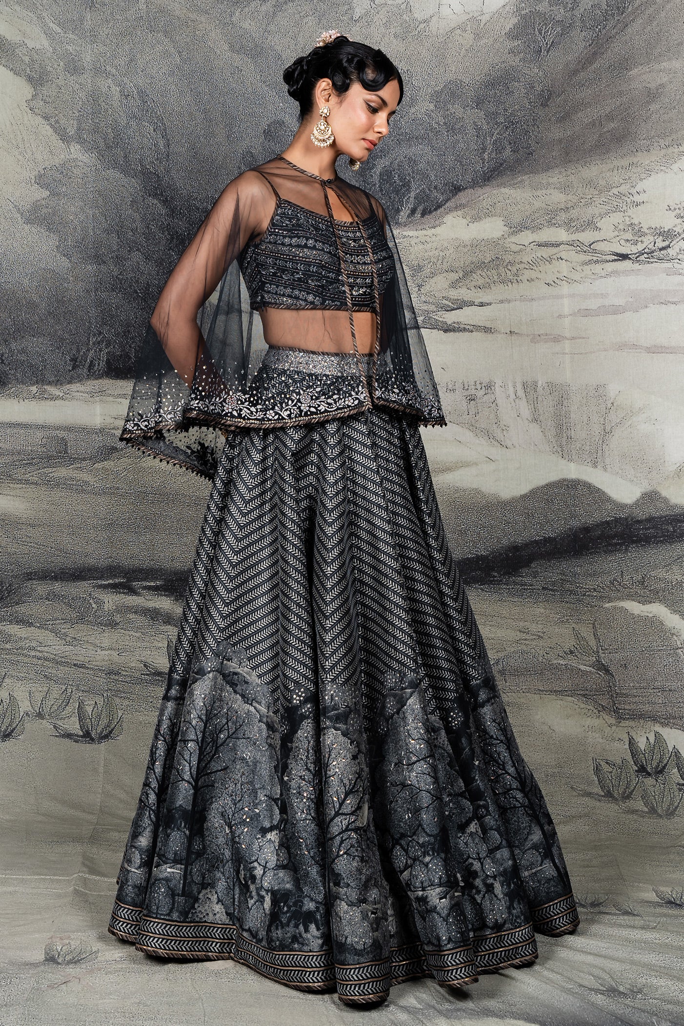 Midnight Blue Chevron Skirt Set | BARODA