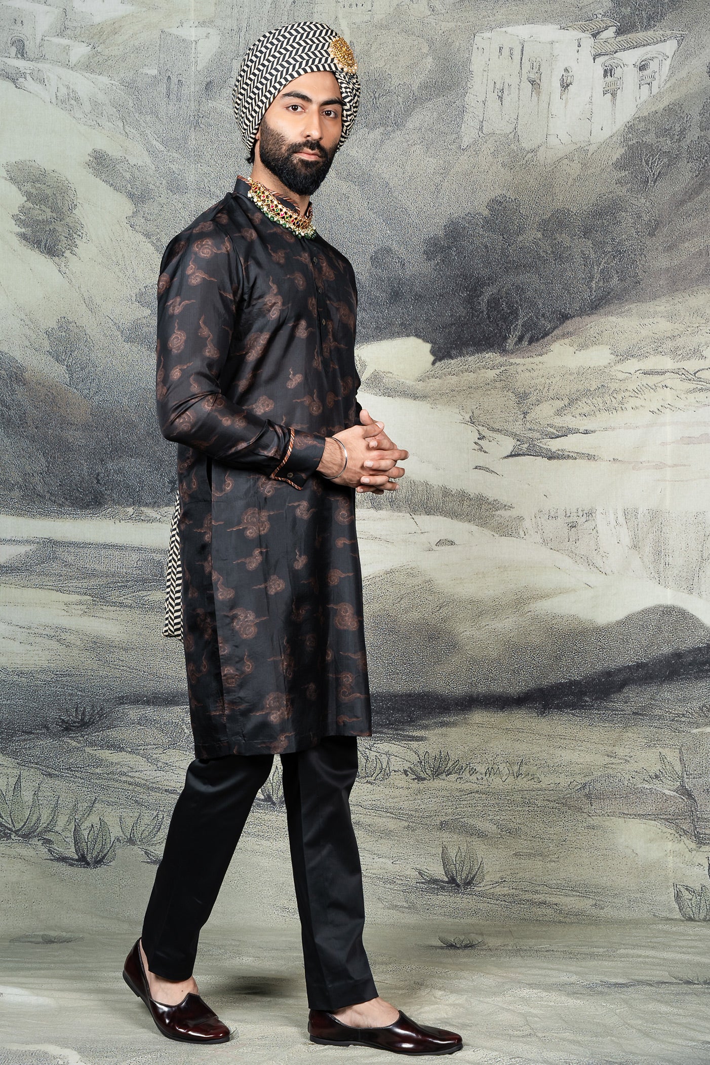 Midnight Blue - Coral Pink Kurta Set | BARODA