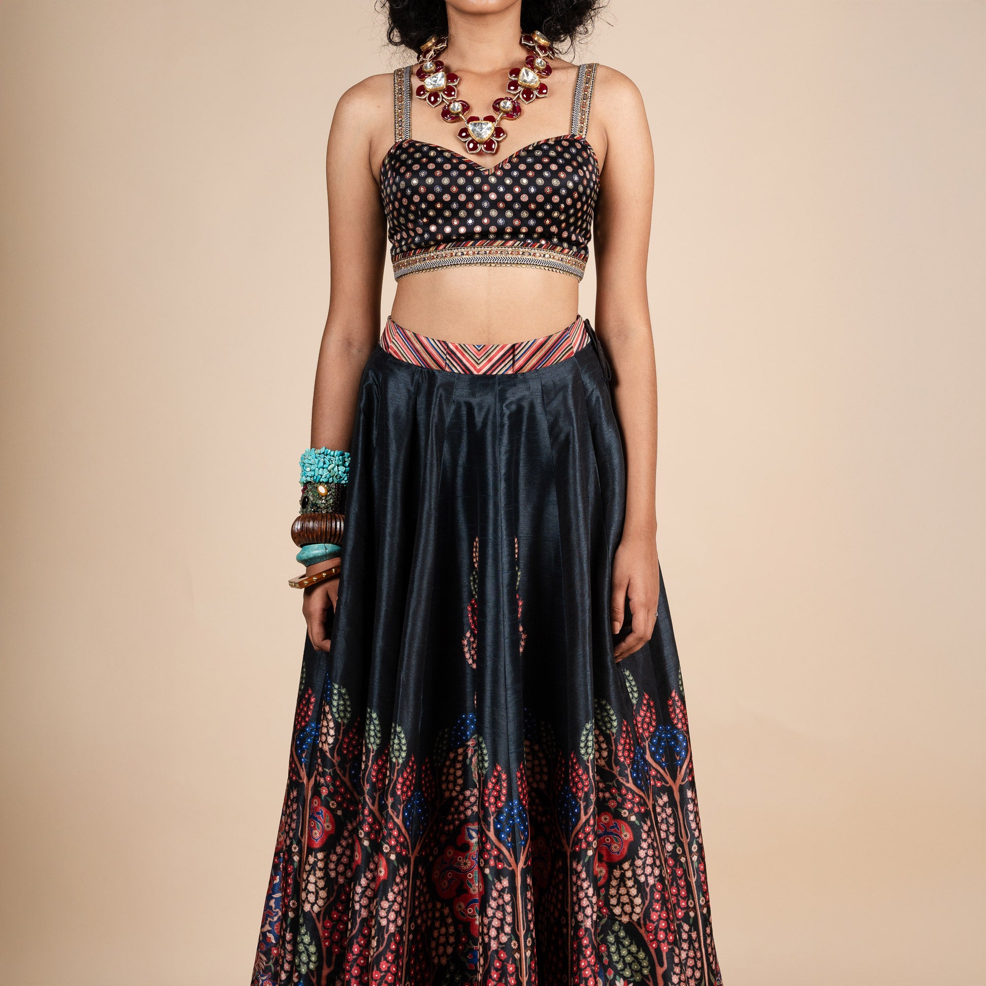 Midnight Blue Floral Print Skirt Set | PANJ
