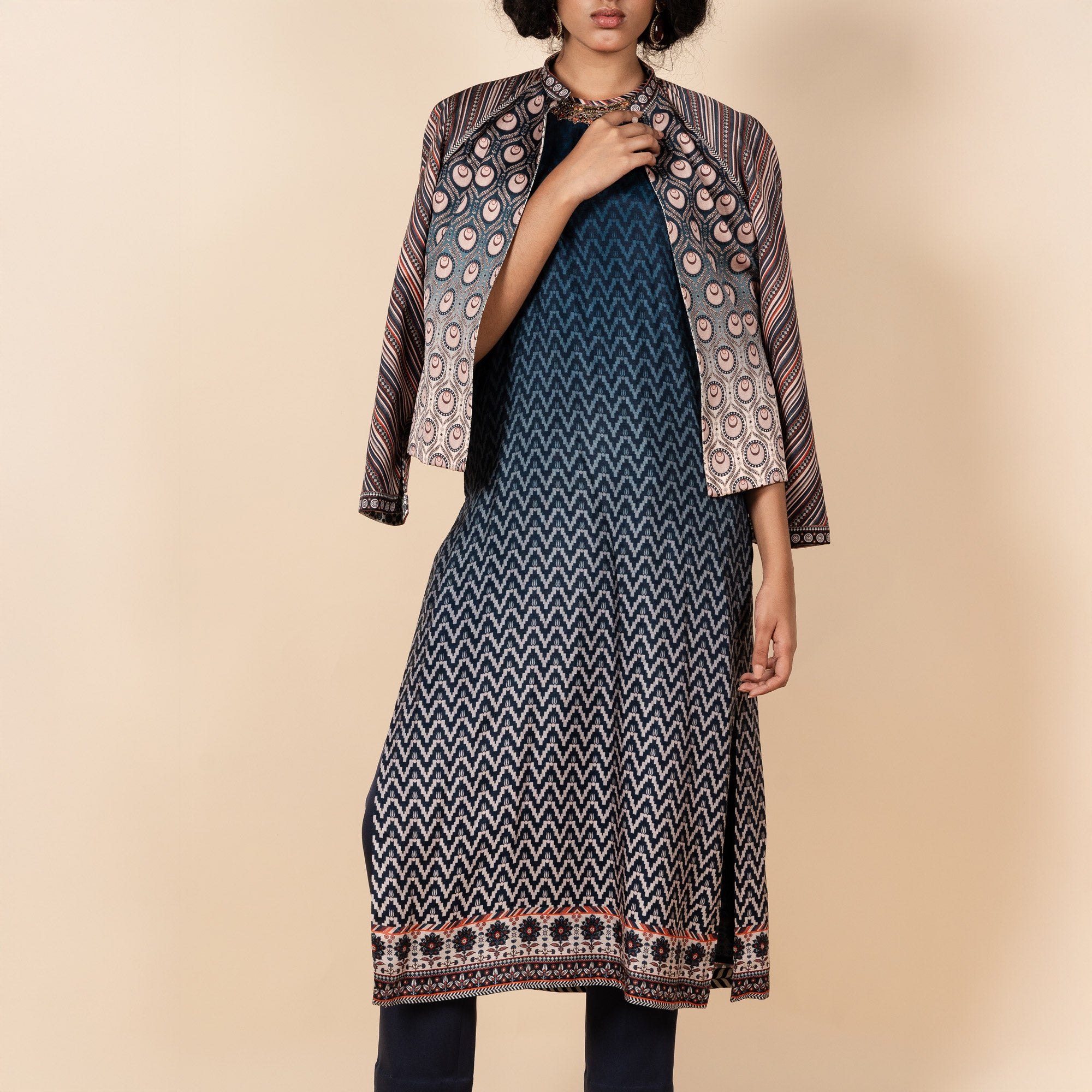 Midnight Blue - Ivory Reversible IKA Jacket | PANJ