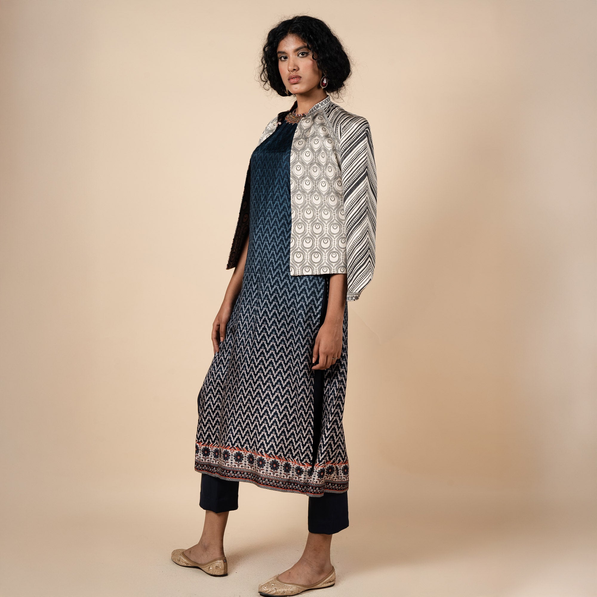 Midnight Blue - Ivory Reversible IKA Jacket | PANJ