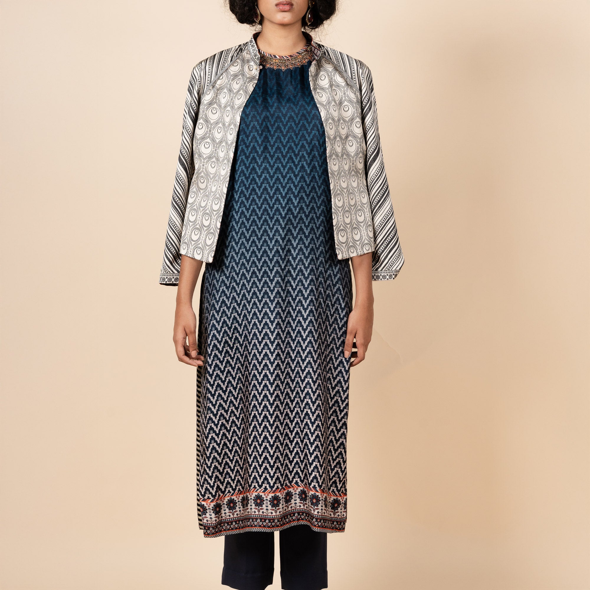 Midnight Blue - Ivory Reversible IKA Jacket | PANJ