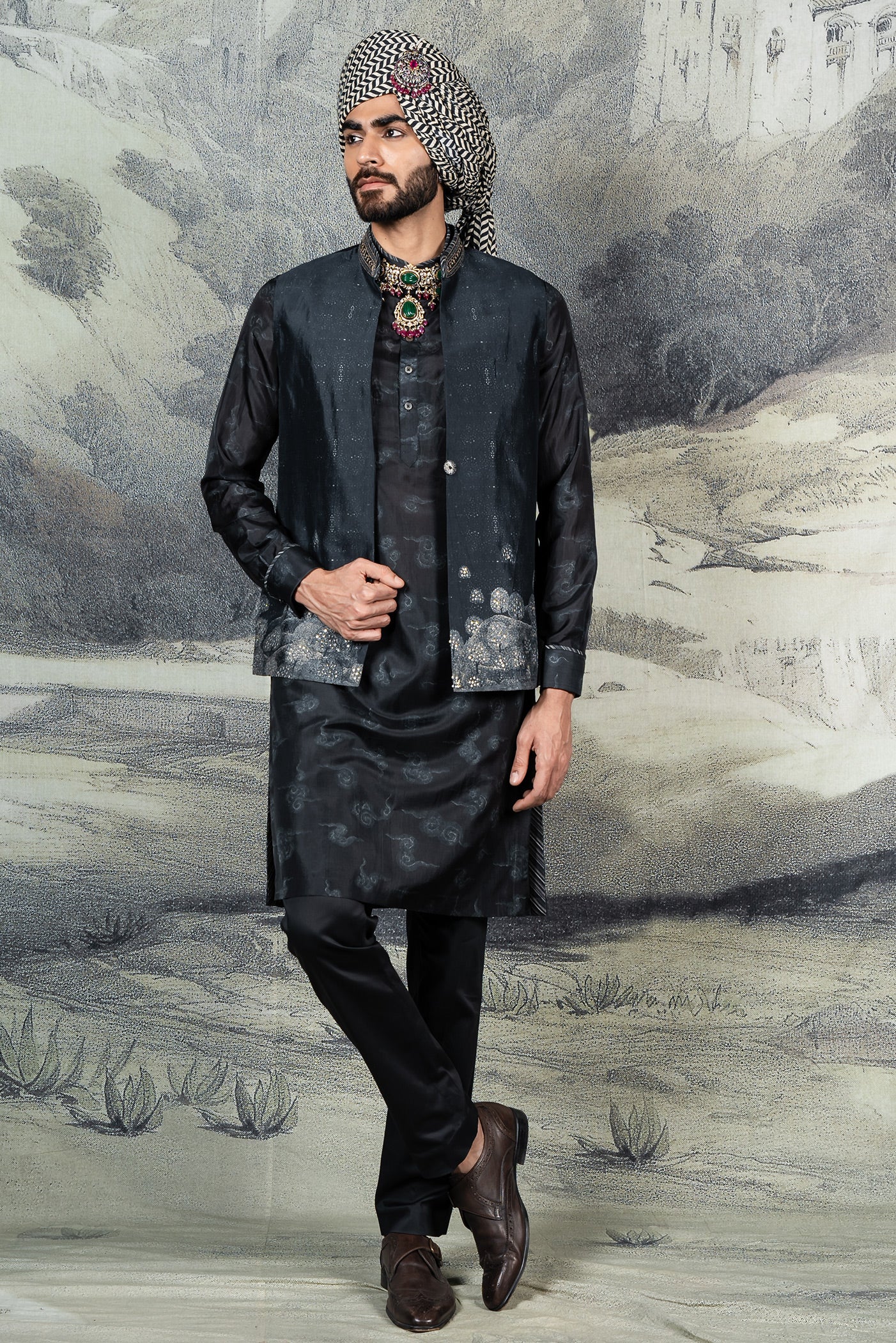 Midnight Blue Nehru Jacket Set | BARODA