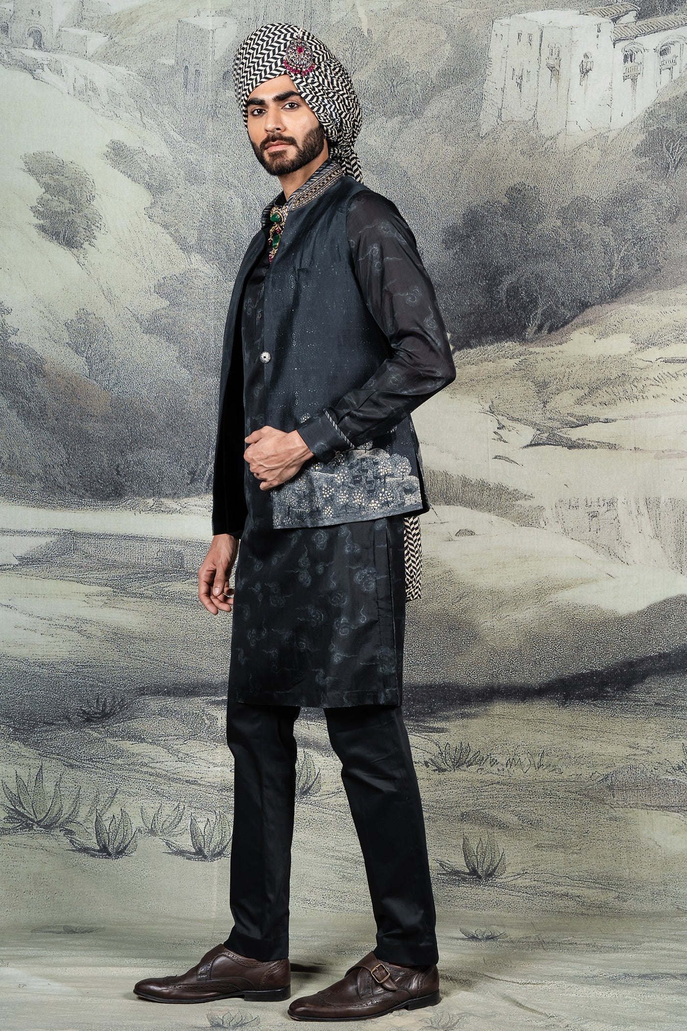 Midnight Blue Nehru Jacket Set | BARODA