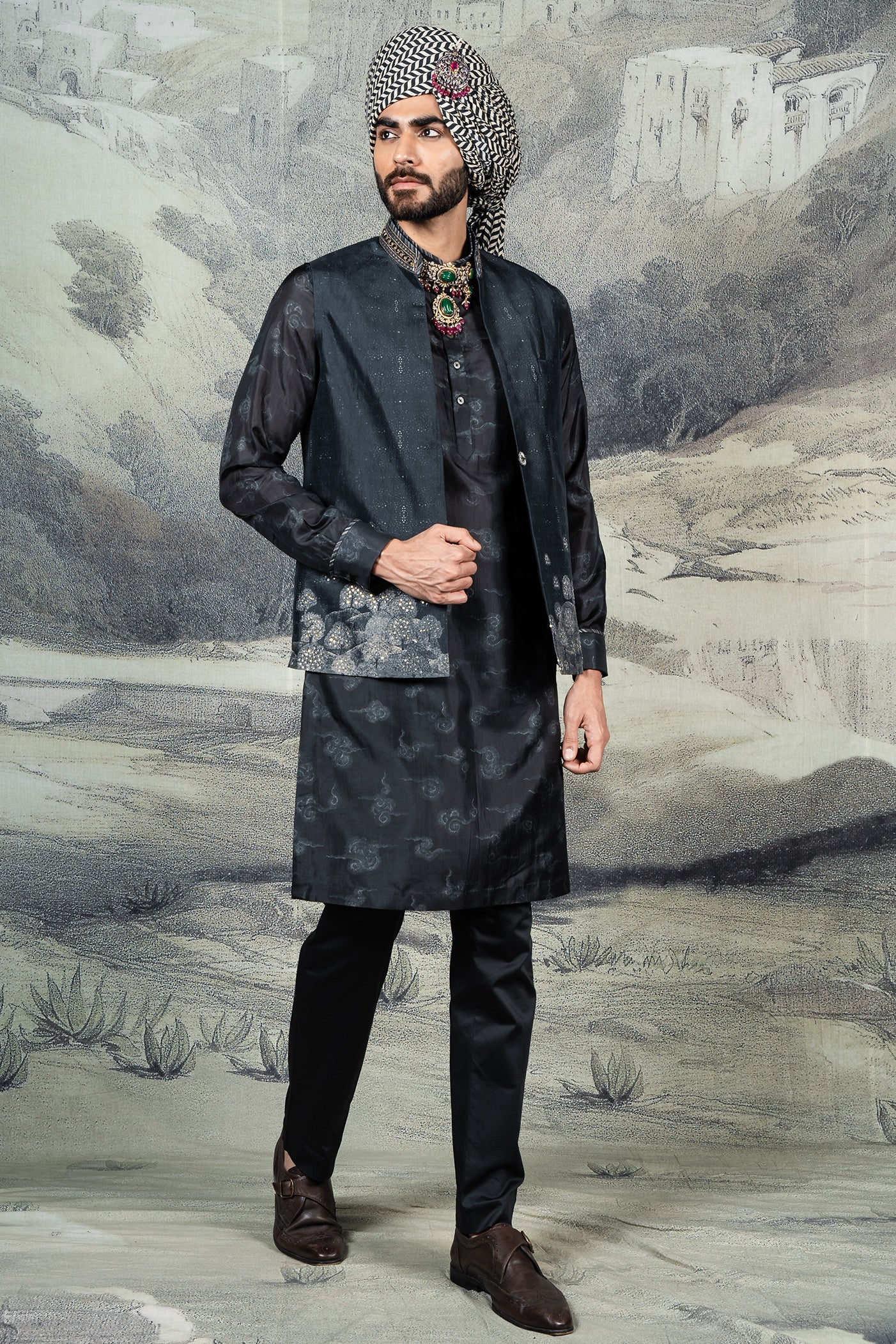 Midnight Blue Nehru Jacket Set | BARODA
