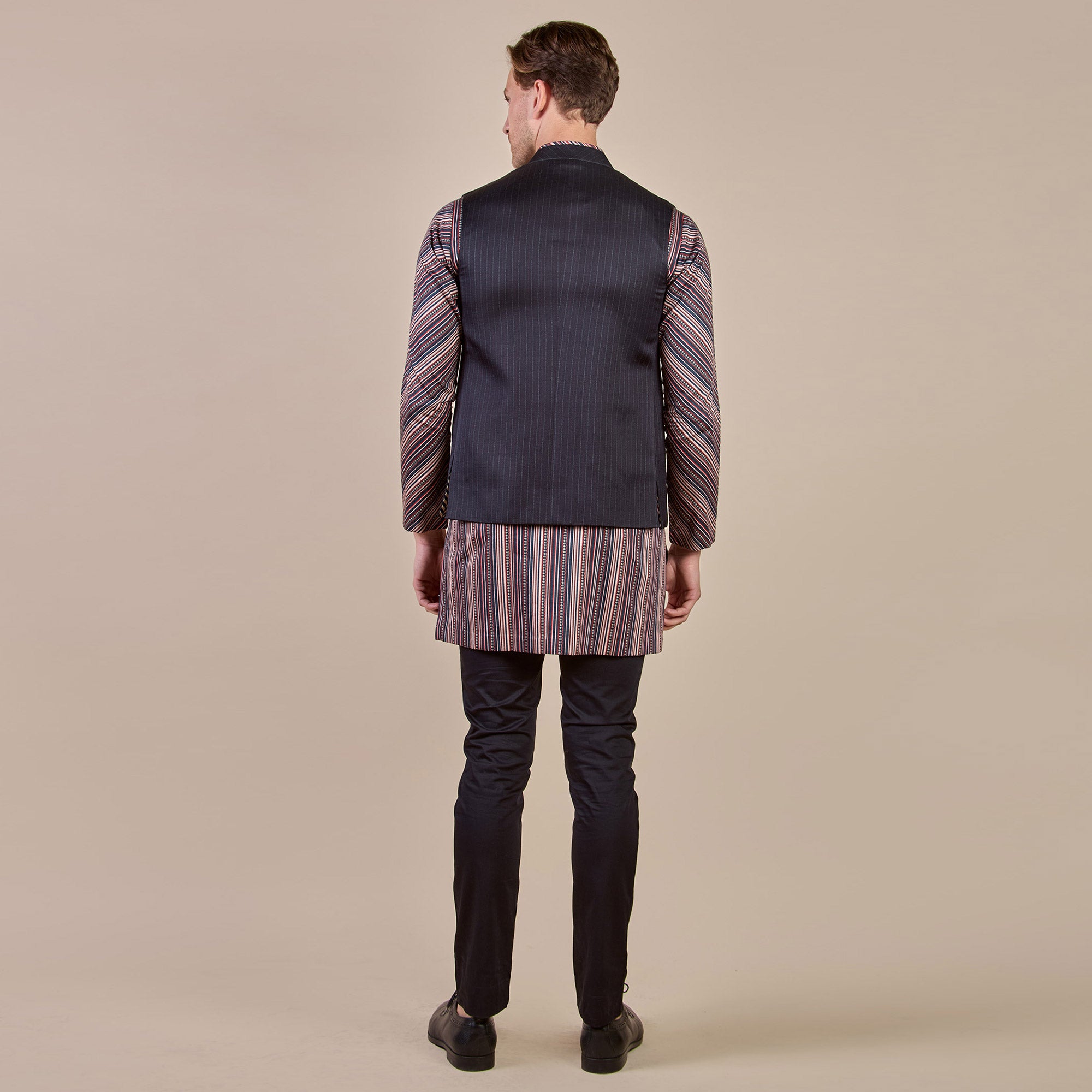 Midnight Blue Pin Striped Nehru Jacket | PANJ
