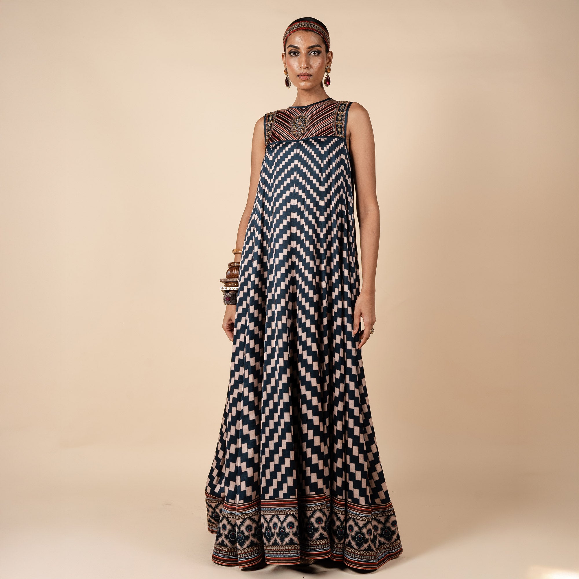 Midnight Blue Printed Anarkali | PANJ
