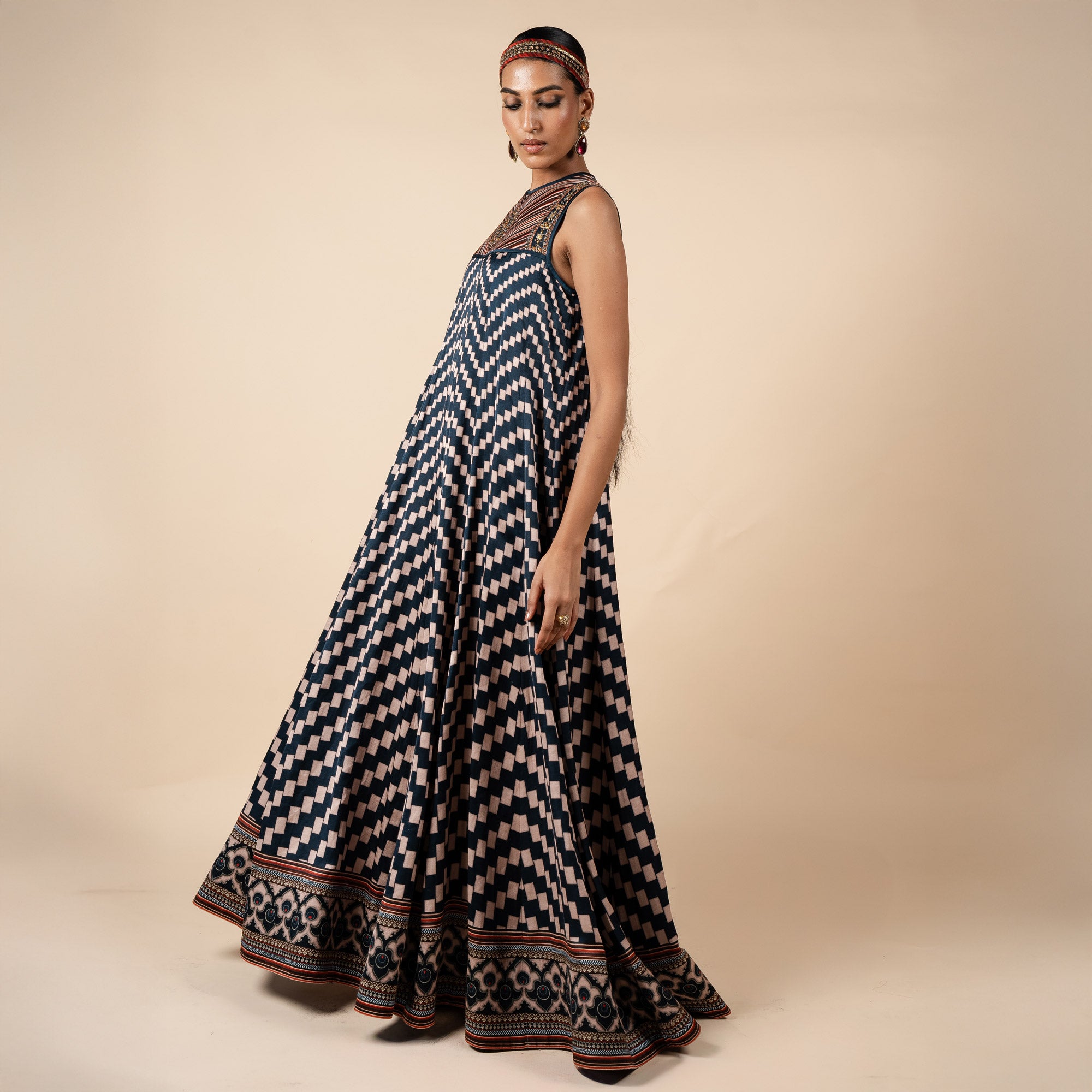 Midnight Blue Printed Anarkali | PANJ