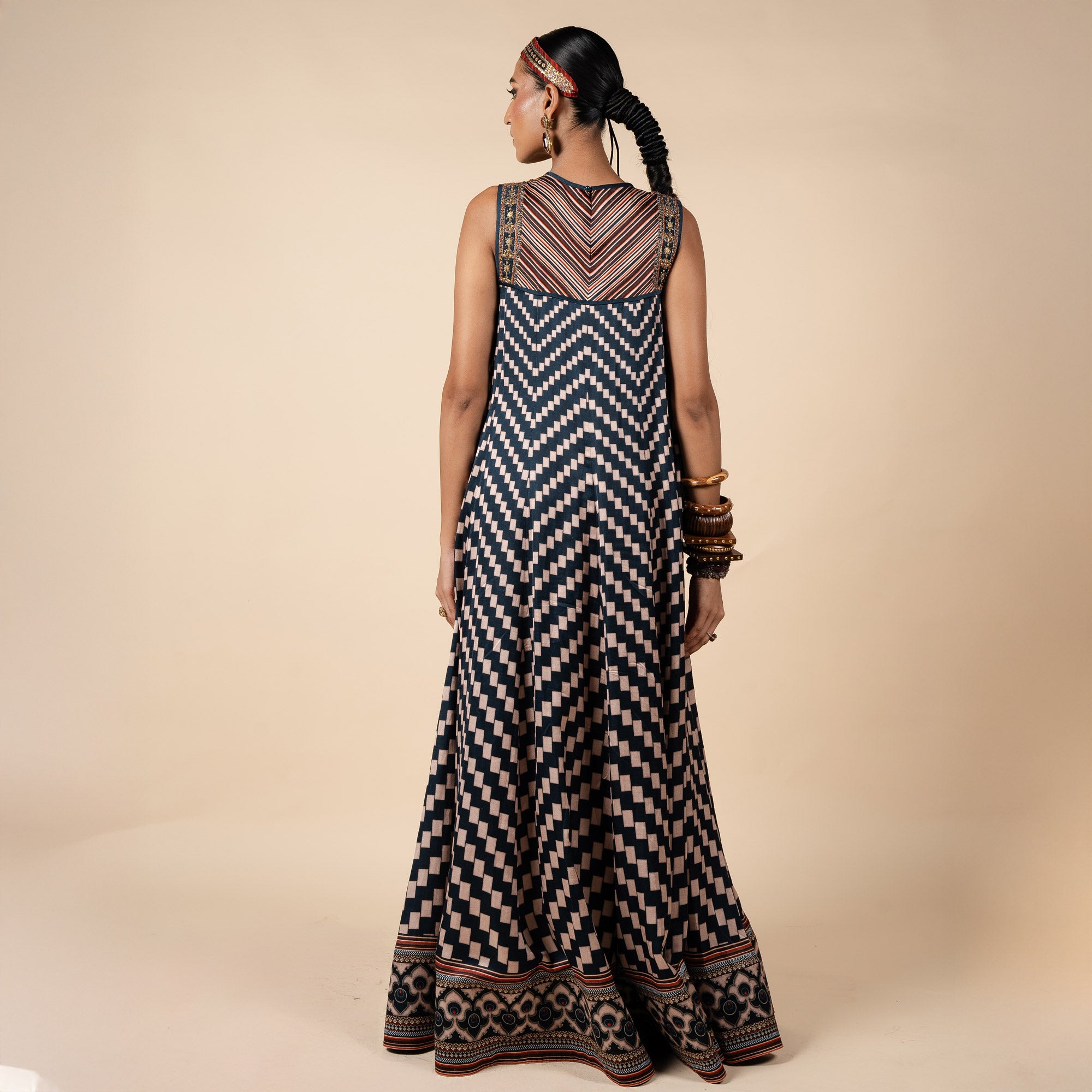 Midnight Blue Printed Anarkali | PANJ