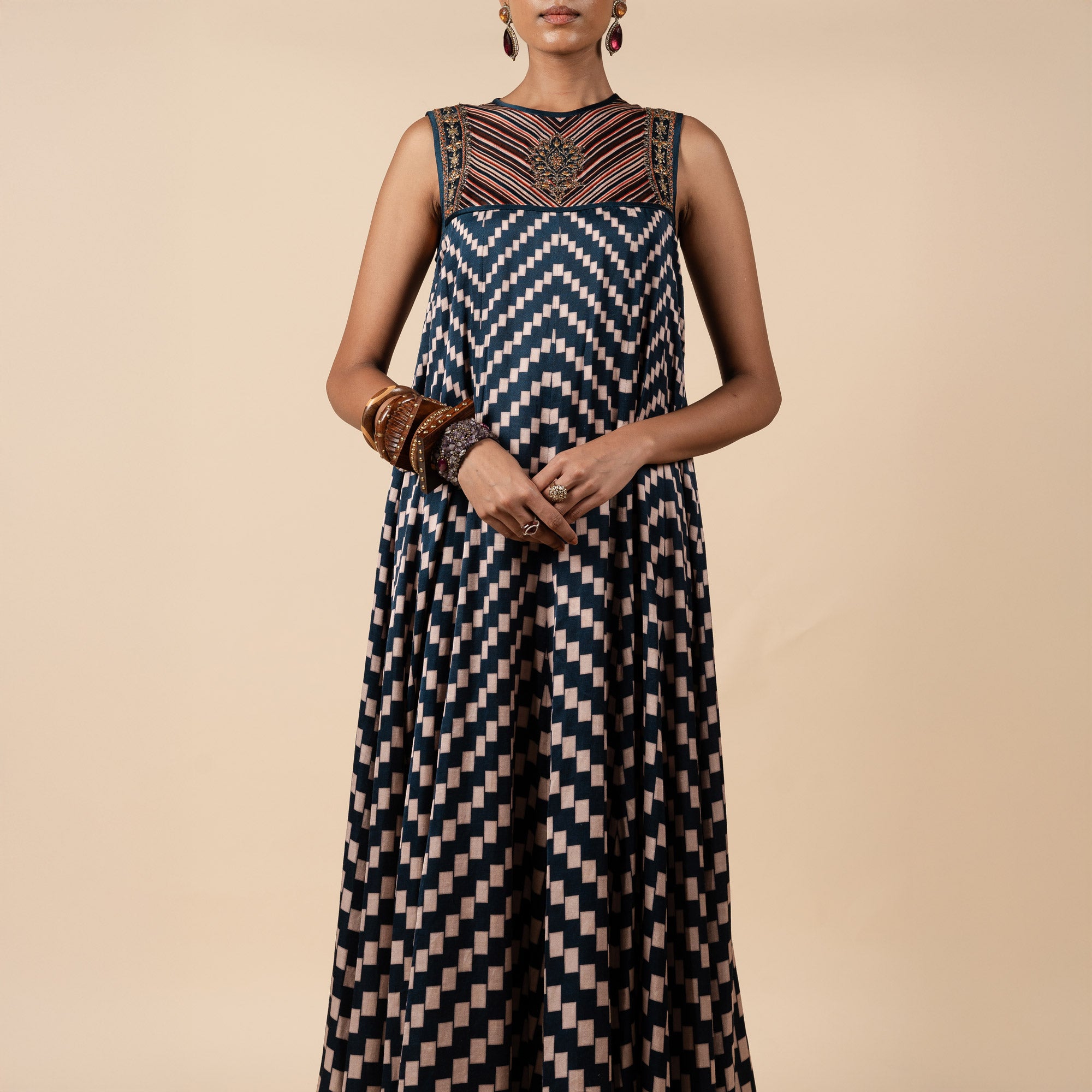 Midnight Blue Printed Anarkali | PANJ