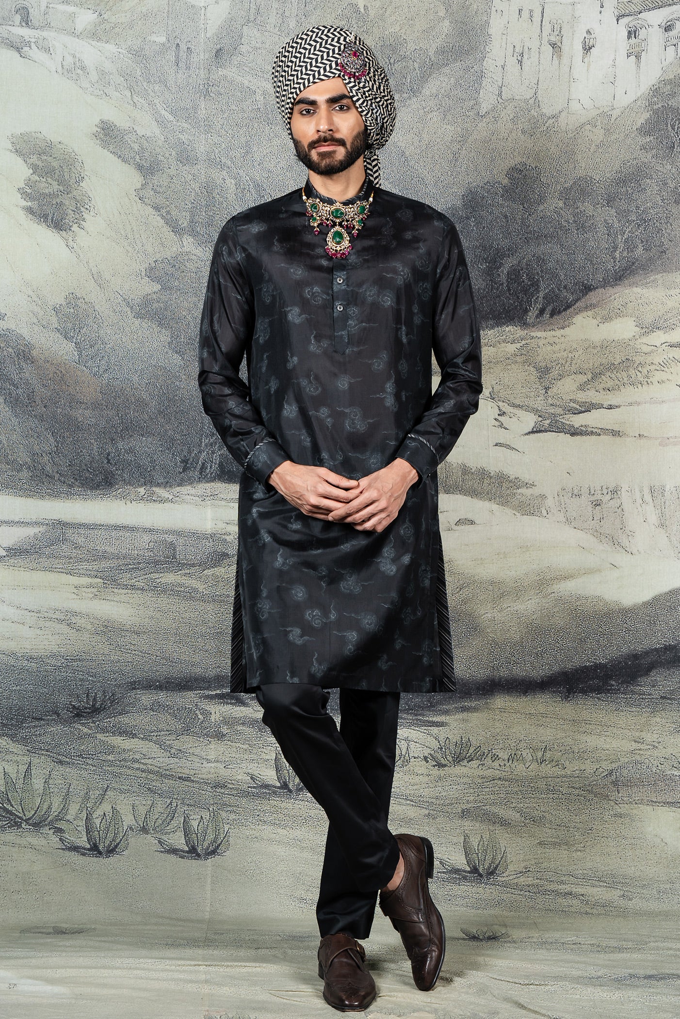 Midnight Blue Printed Kurta Set | BARODA