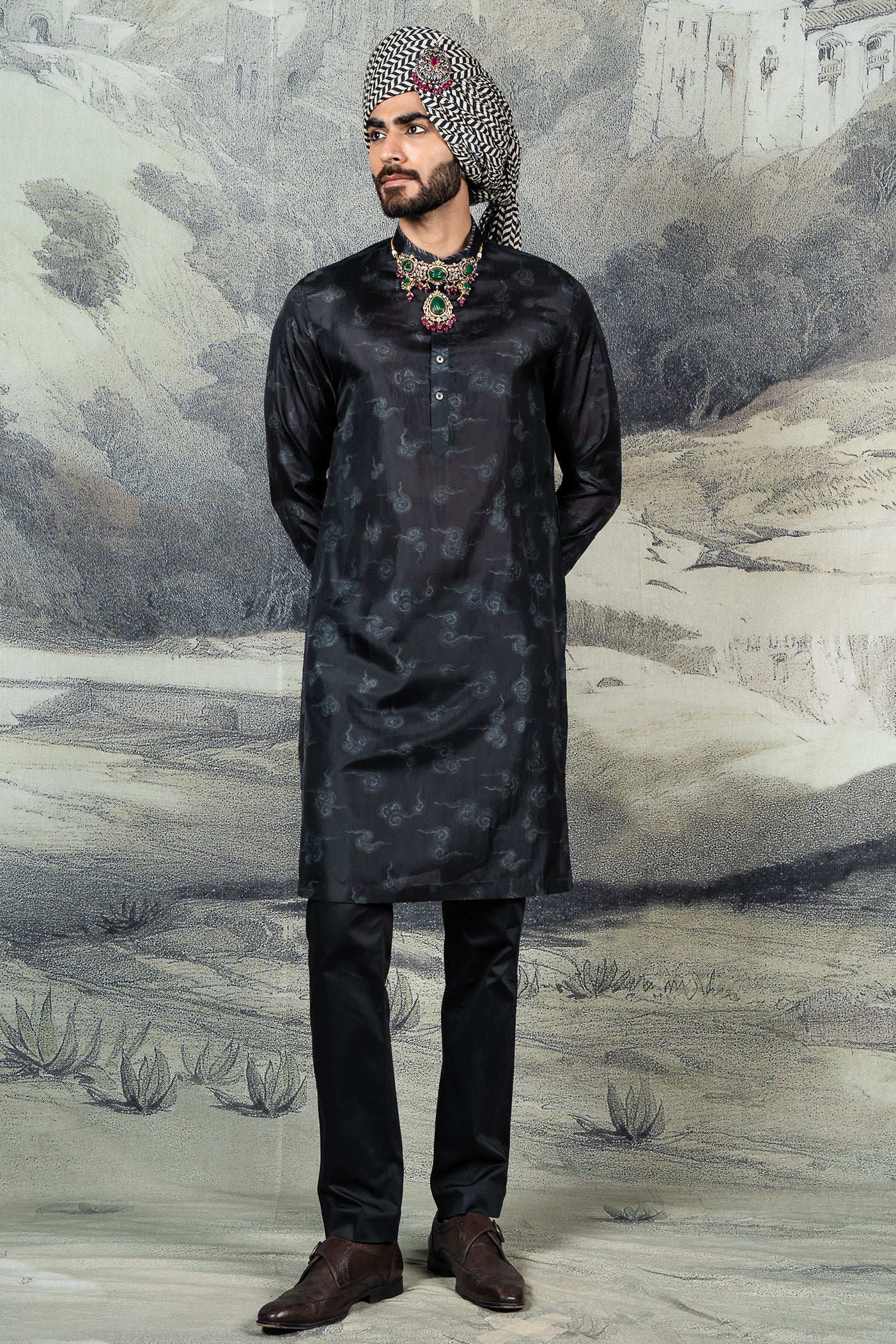 Midnight Blue Printed Kurta Set | BARODA