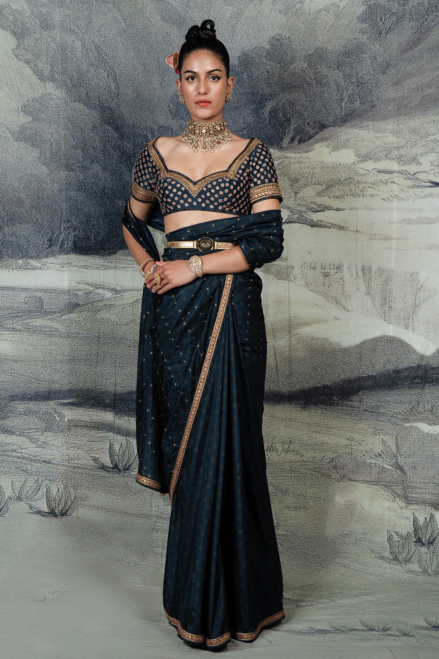 Midnight Blue Saree Set | BARODA
