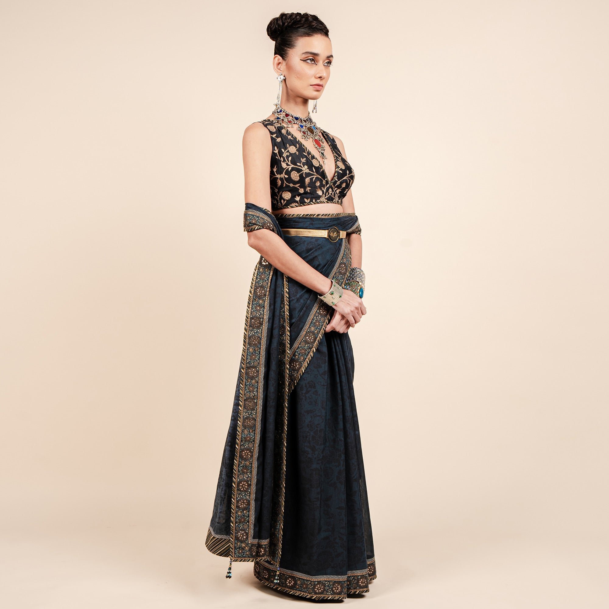 Midnight Blue Saree Set | CHAR