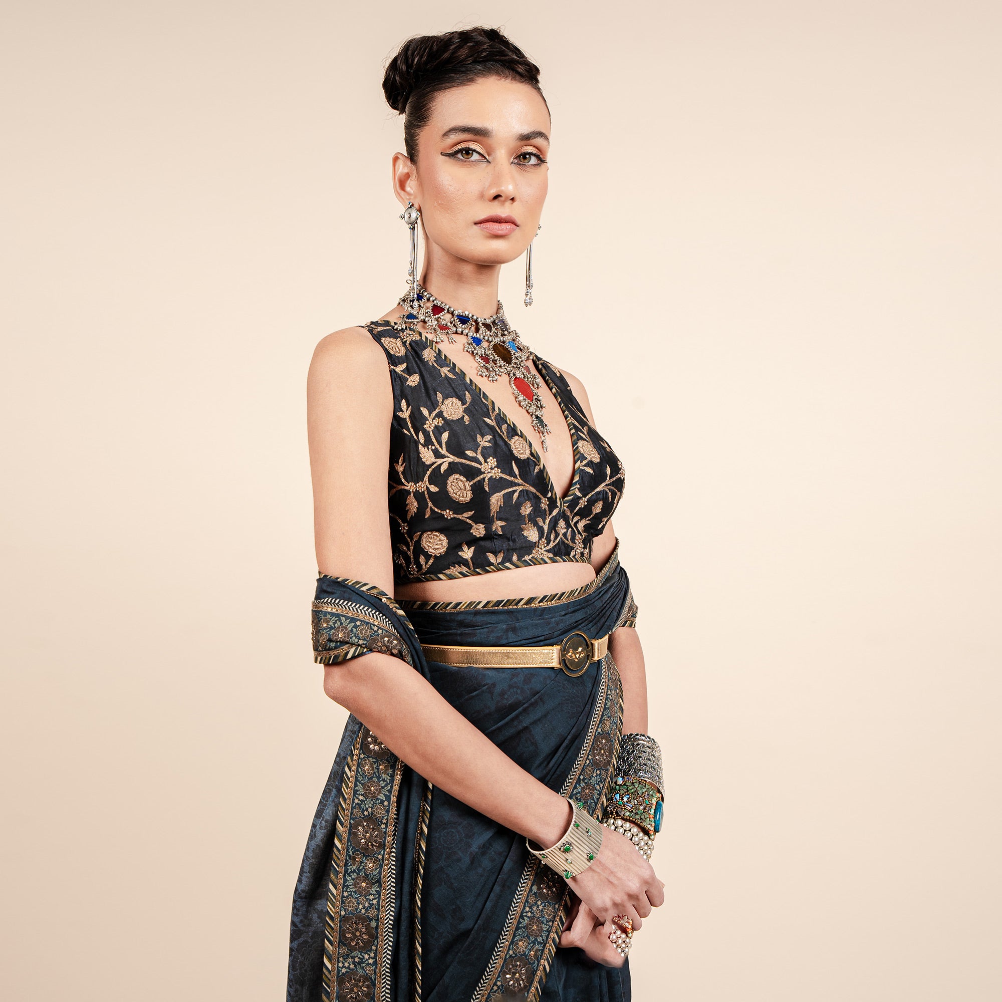 Midnight Blue Saree Set | CHAR