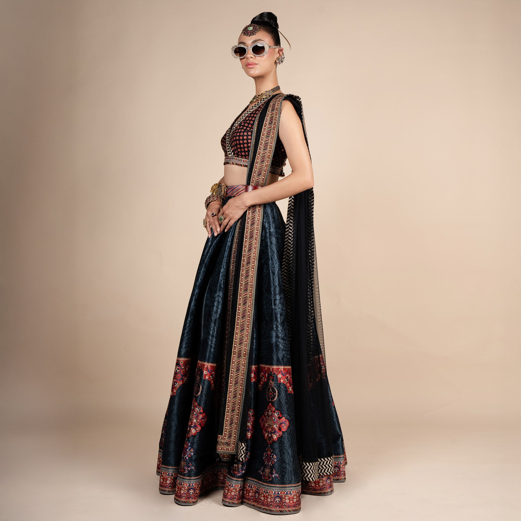 Rich Black Tulle Stole | PANJ