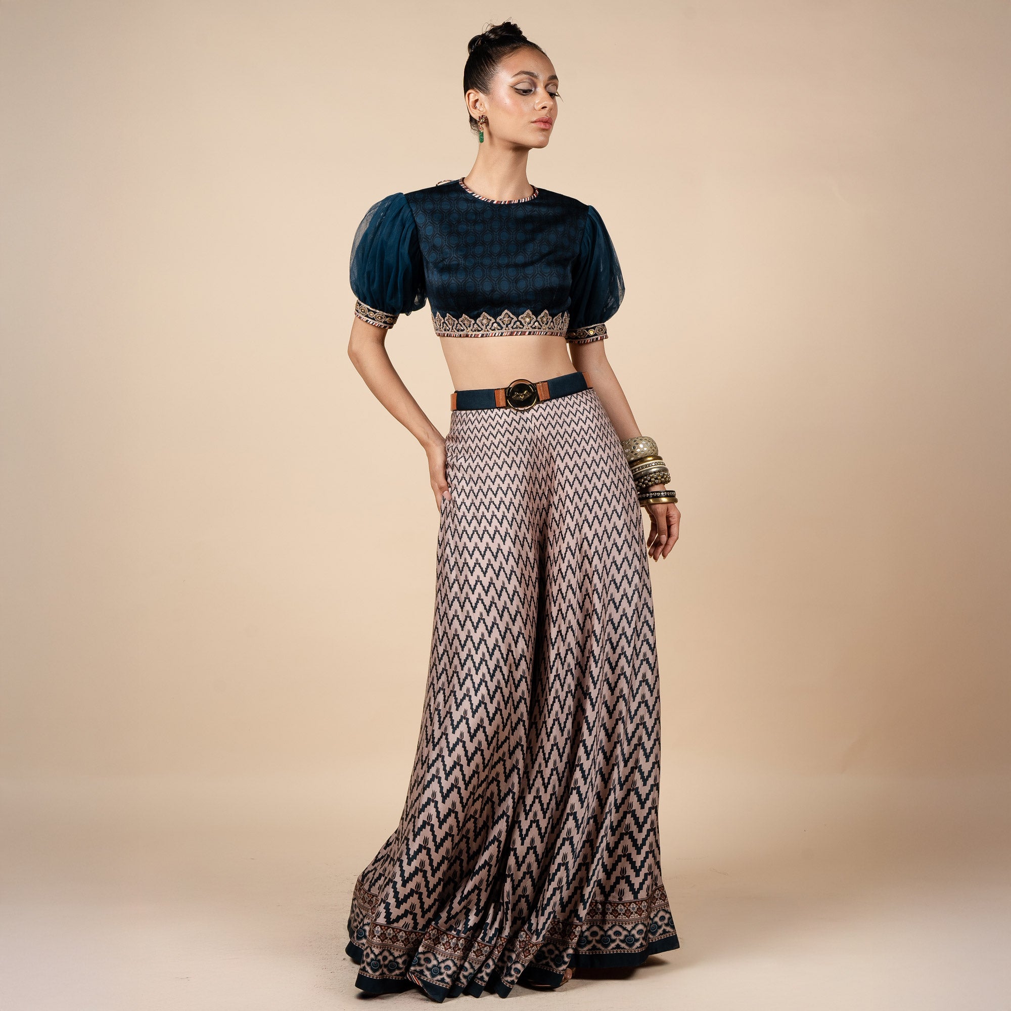 Midnight Blue and Nugrey Sharara Set | PANJ