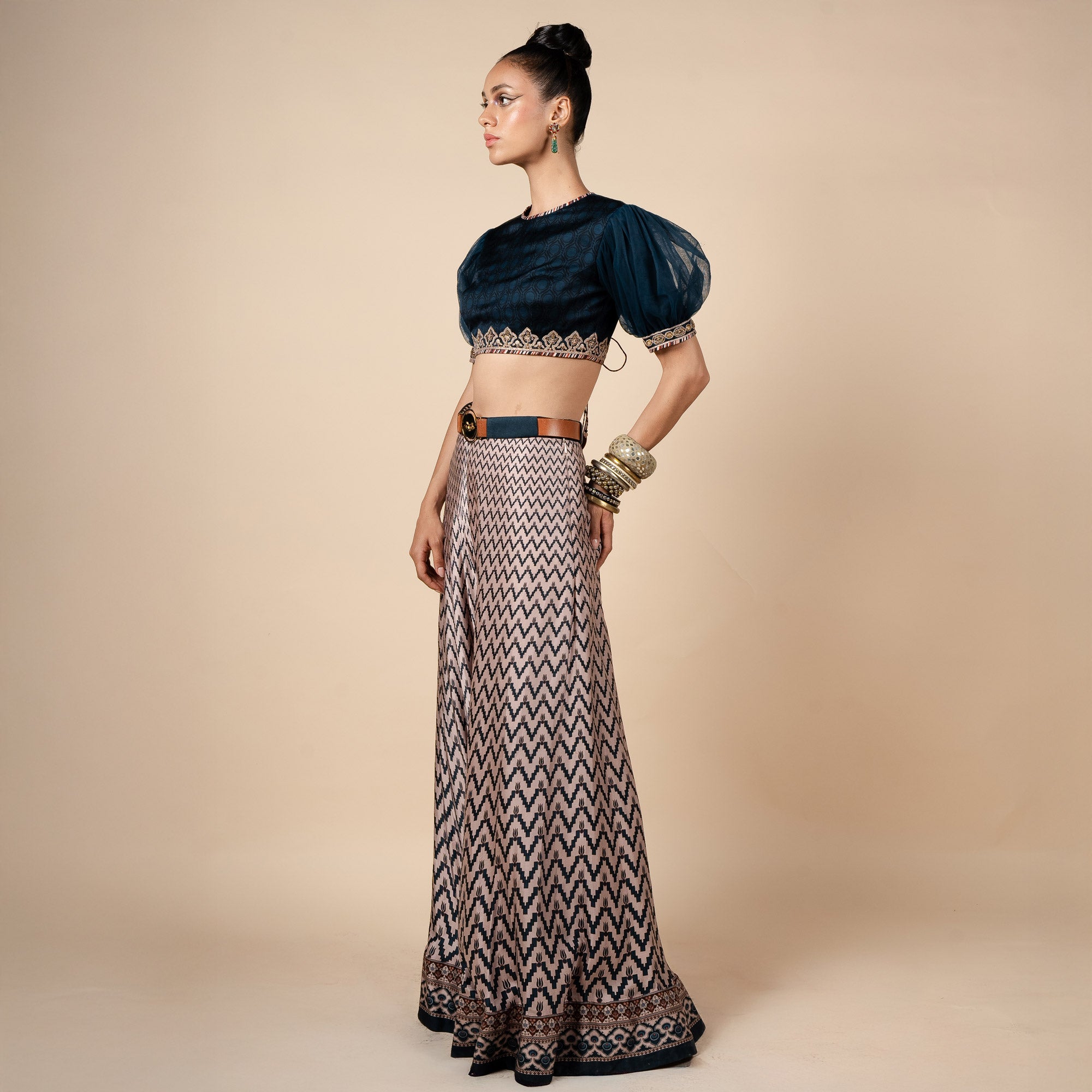 Midnight Blue and Nugrey Sharara Set | PANJ