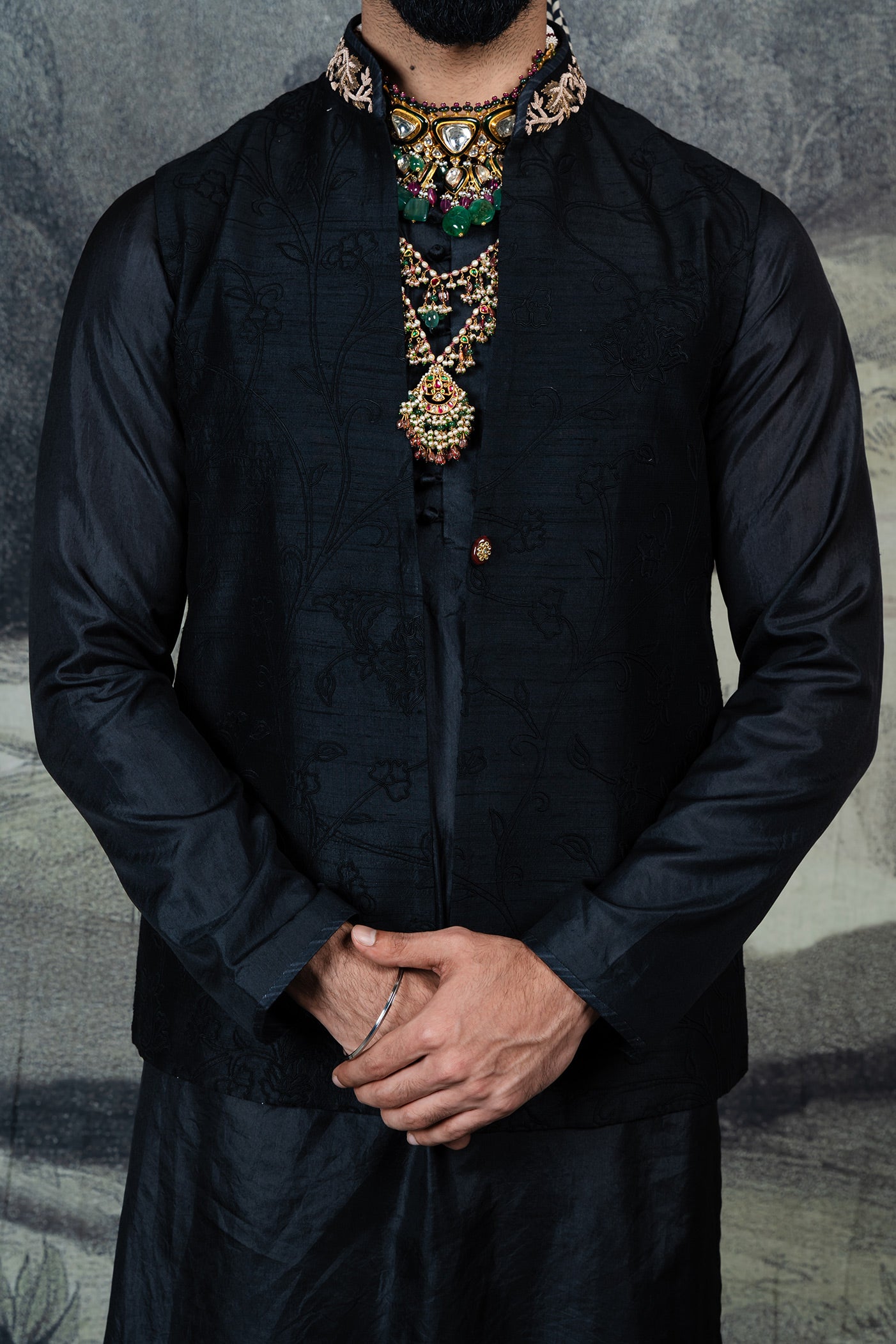 Monochrome Black Nehru Jacket Set | BARODA