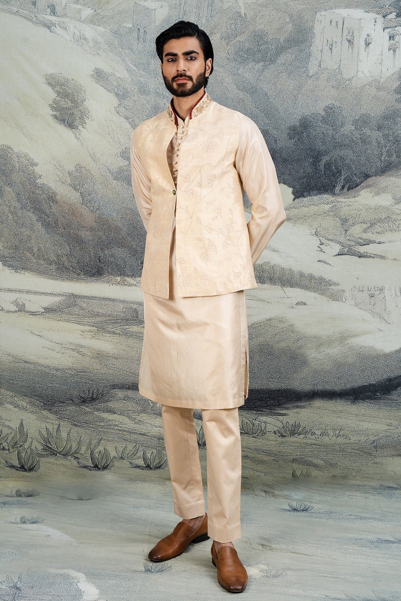 Monochrome Crème Ivory Nehru Jacket Set | BARODA