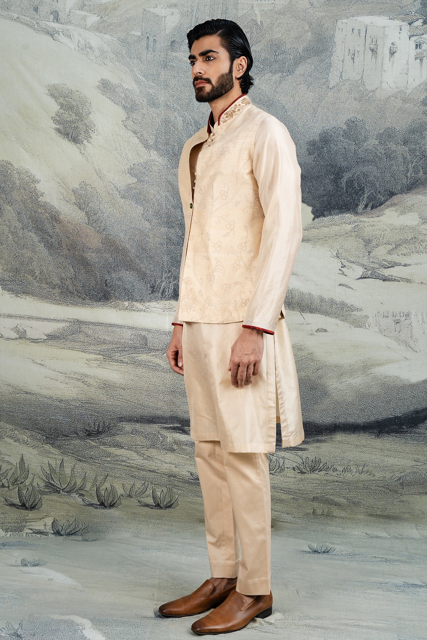 Monochrome Crème Ivory Nehru Jacket Set | BARODA