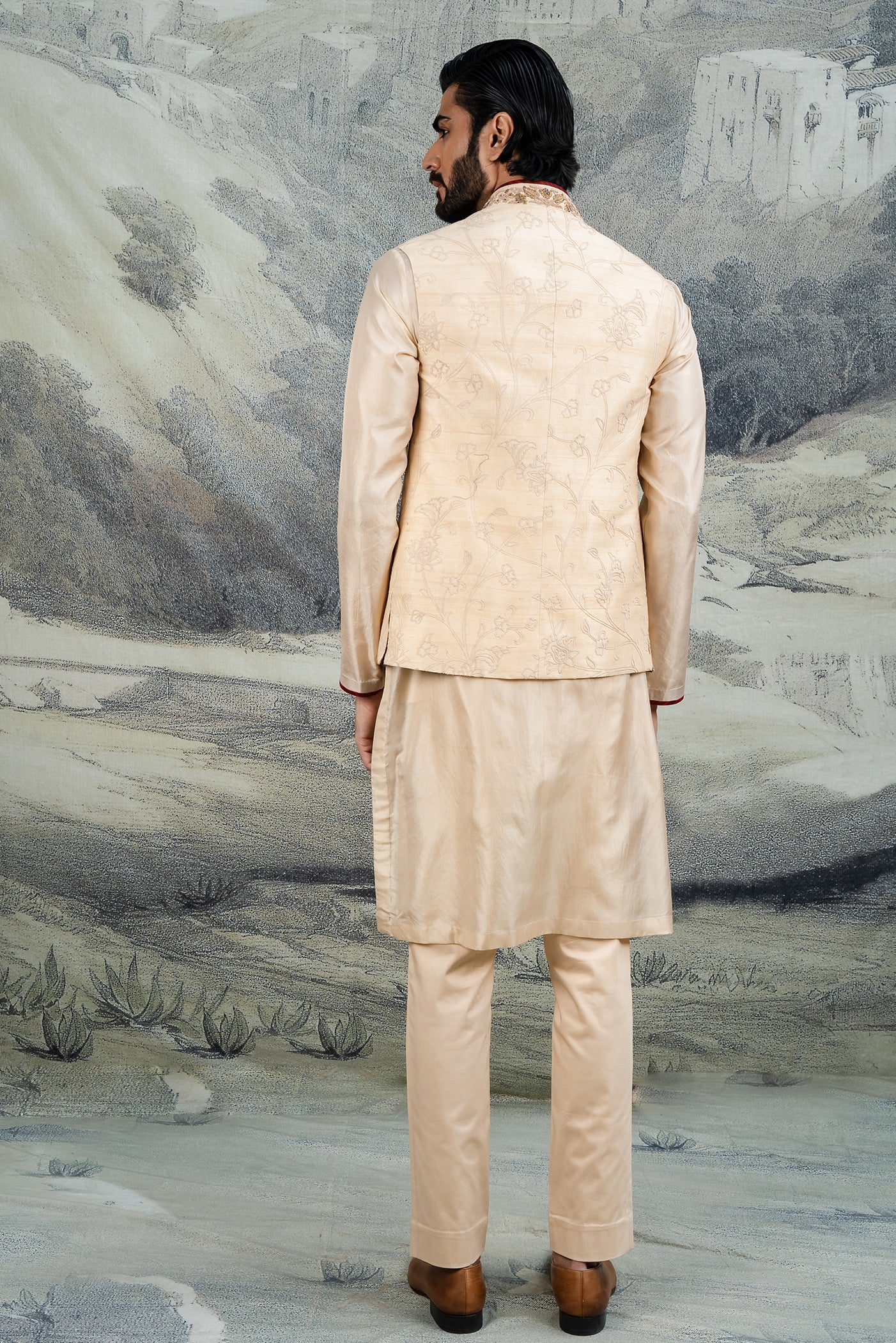 Monochrome Crème Ivory Nehru Jacket Set | BARODA