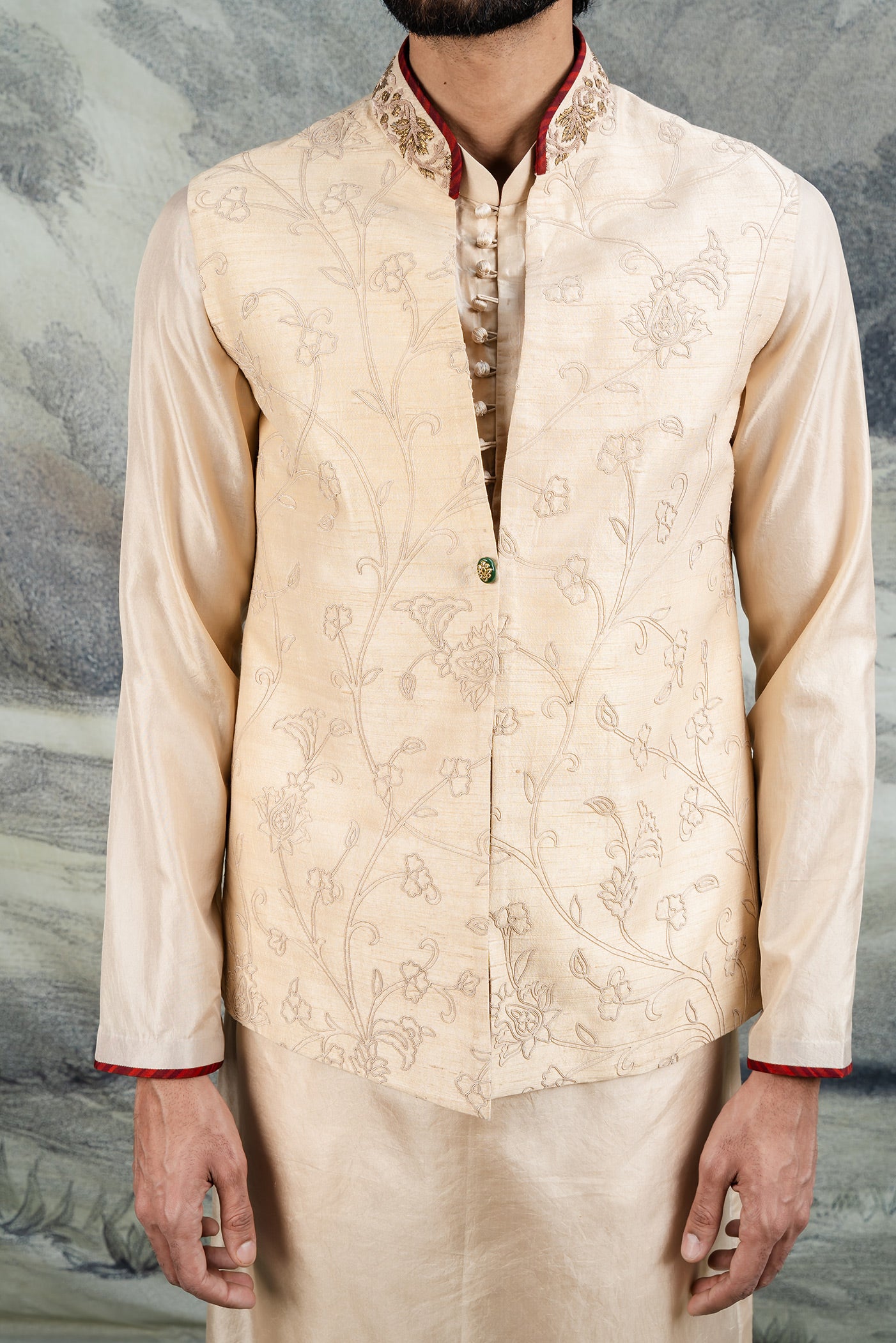 Monochrome Crème Ivory Nehru Jacket Set | BARODA