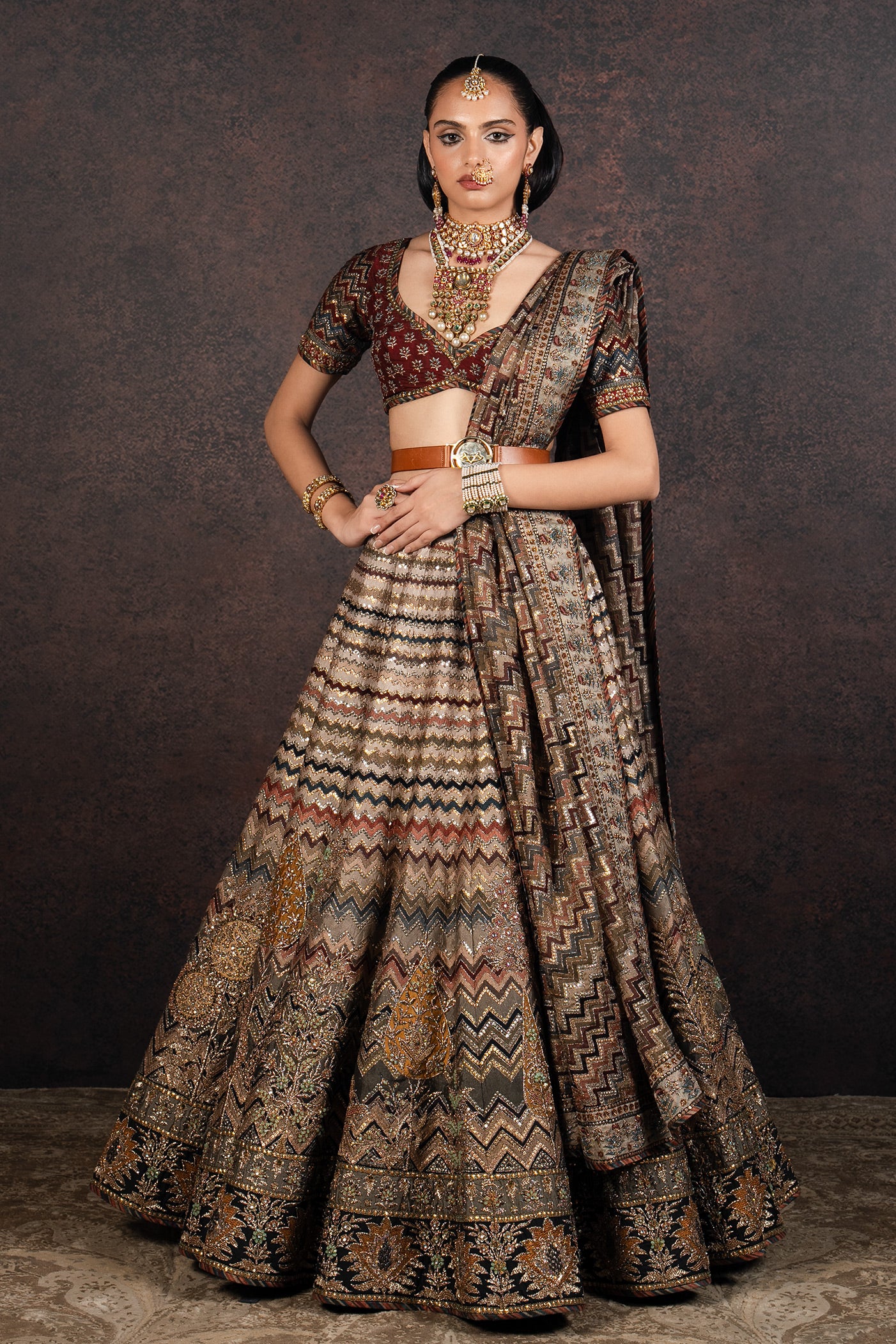 Multi Earthy Hued Lehenga Set | MURAQQA