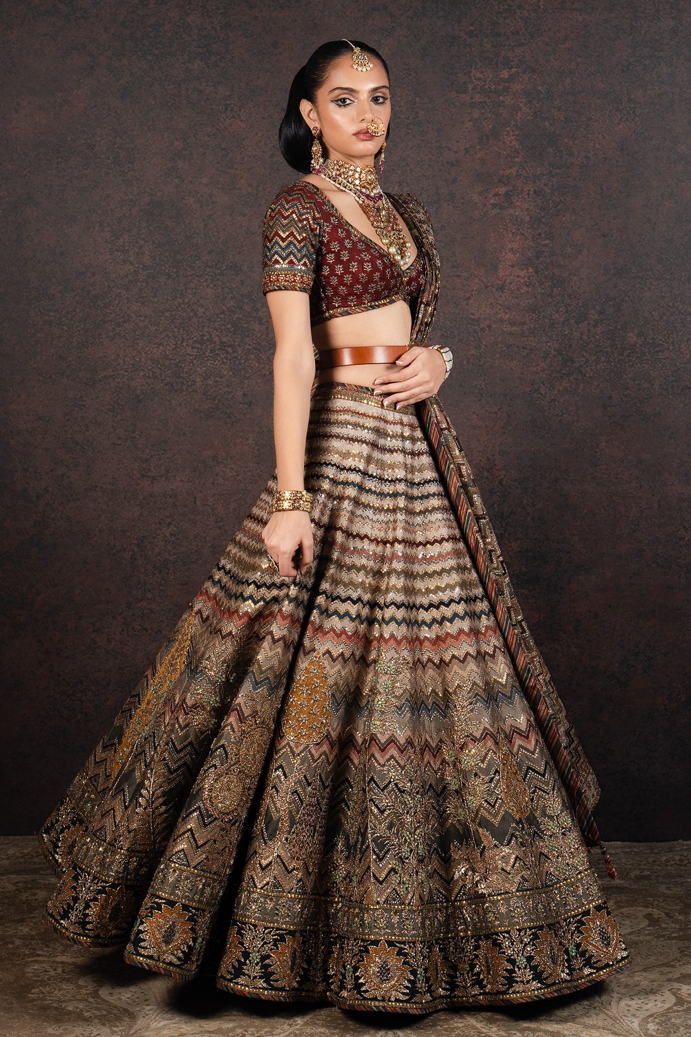 Multi Earthy Hued Lehenga Set | MURAQQA