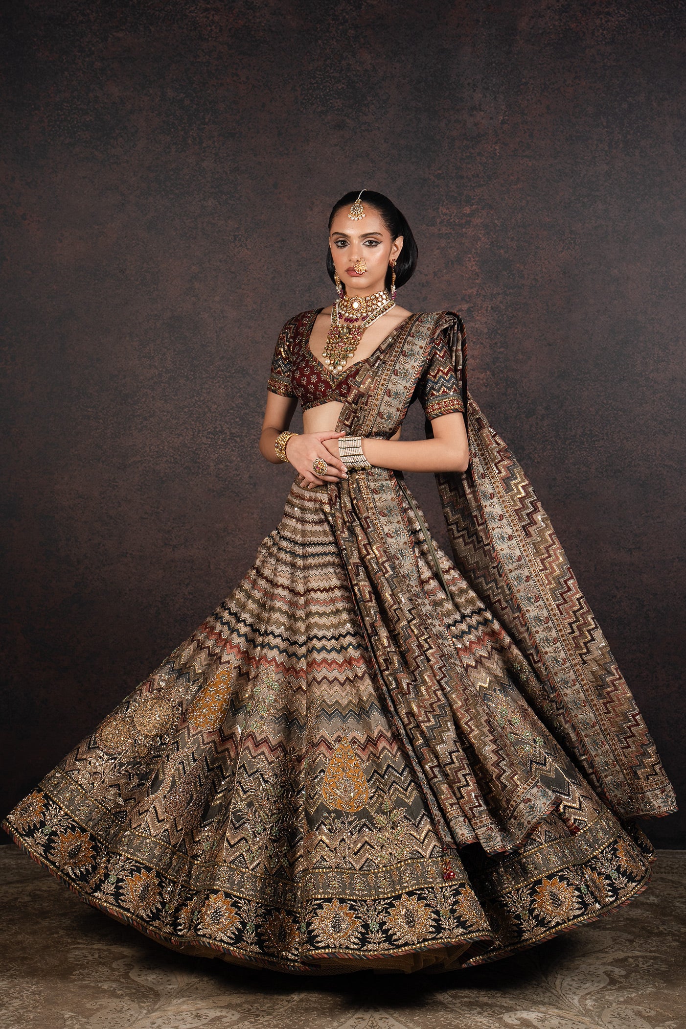 Multi Earthy Hued Lehenga Set | MURAQQA
