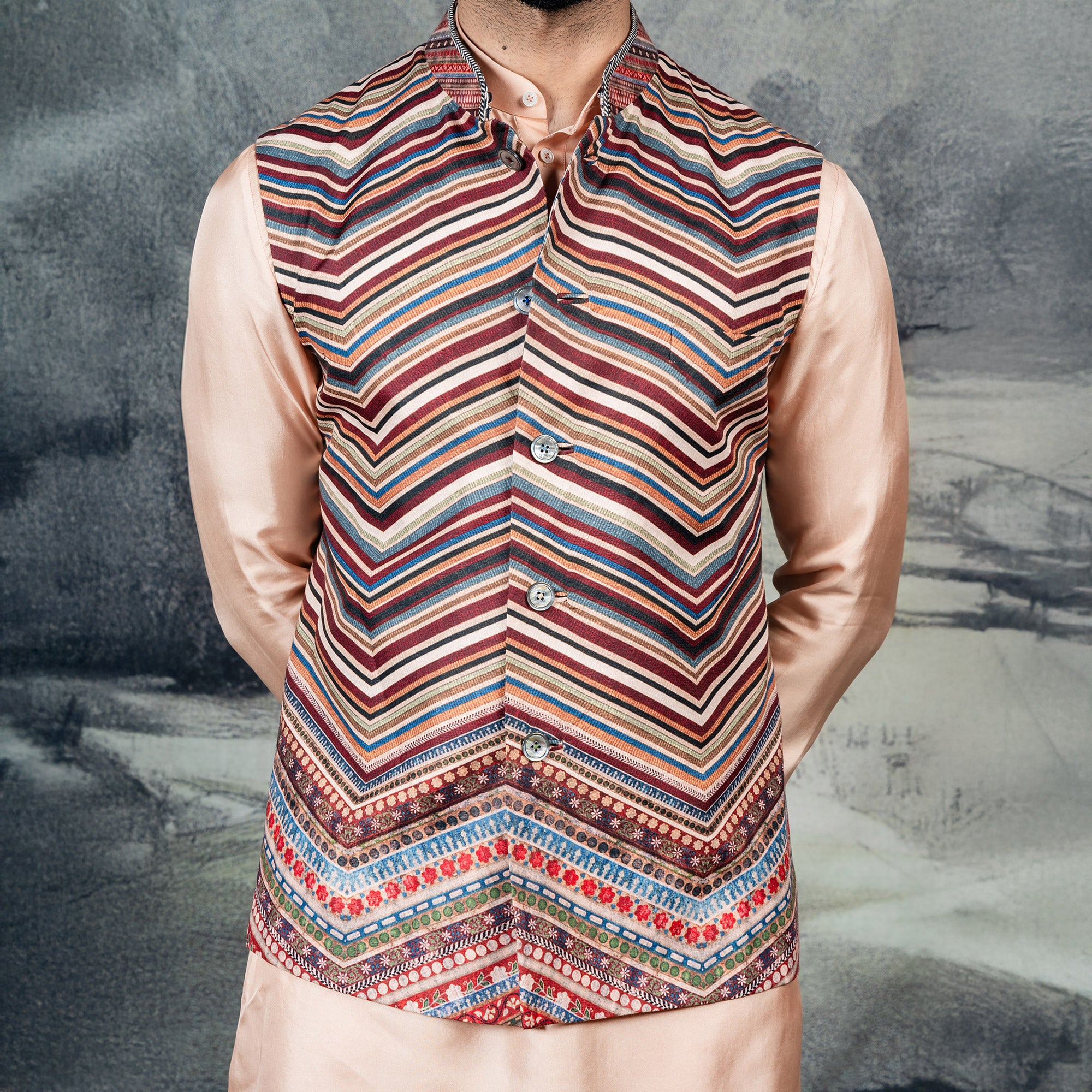 Multi-Hued Pink Nehru Jacket | CHAR