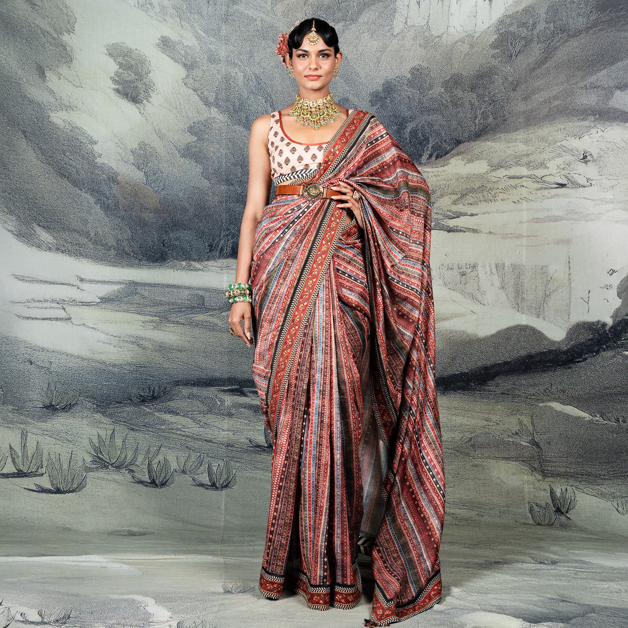 Multi-Hued Striped Saree Set | CHAR
