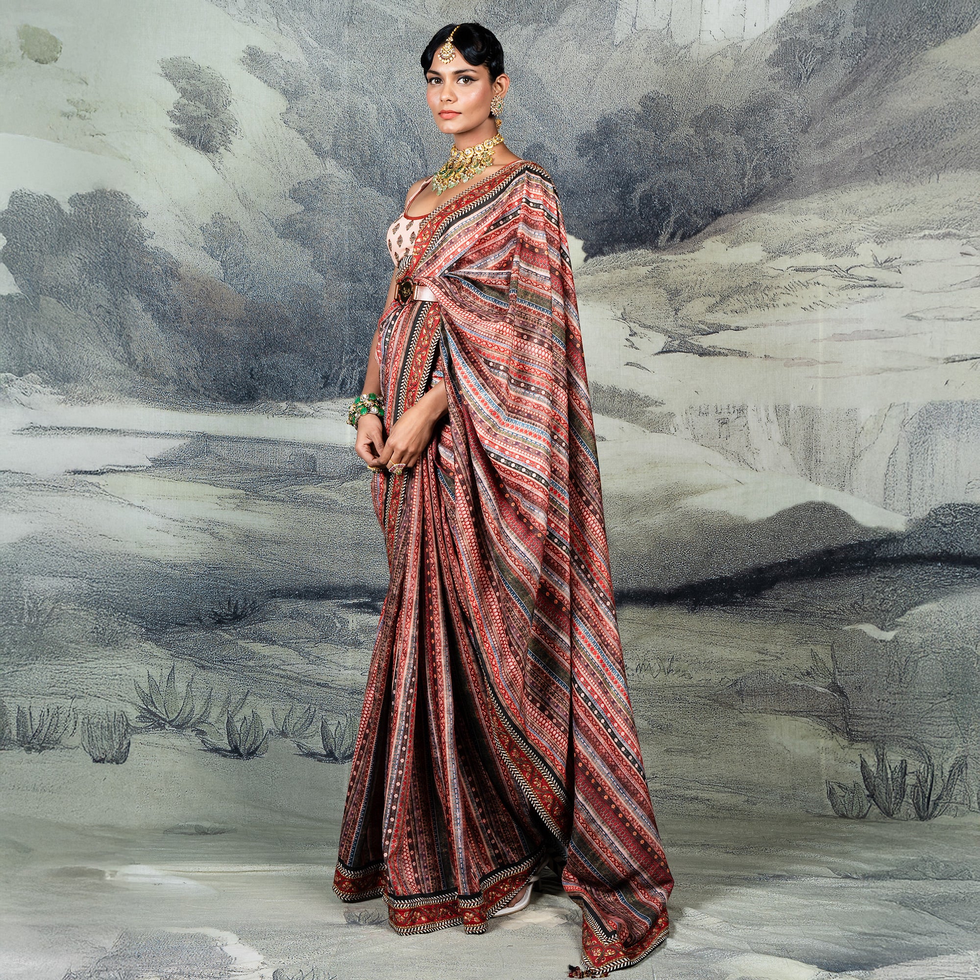 Multi-Hued Striped Saree Set | CHAR