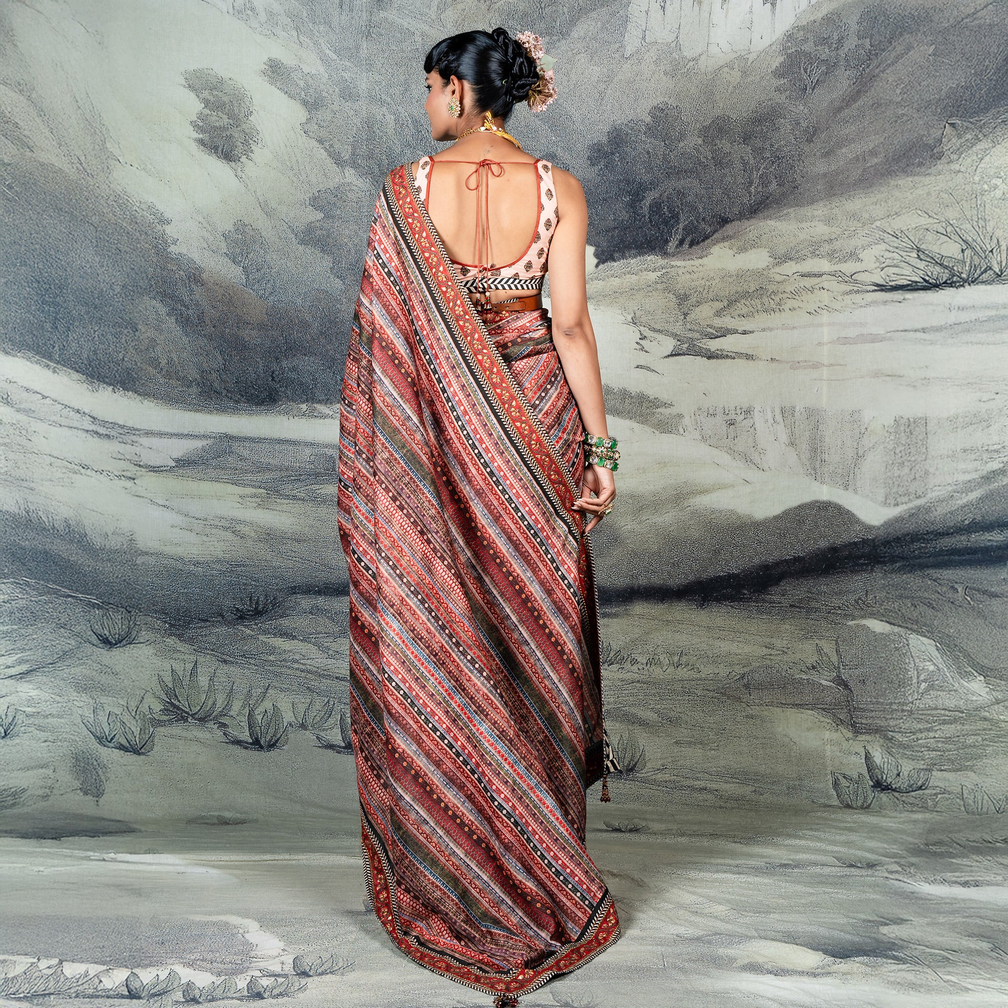 Multi-Hued Striped Saree Set | CHAR