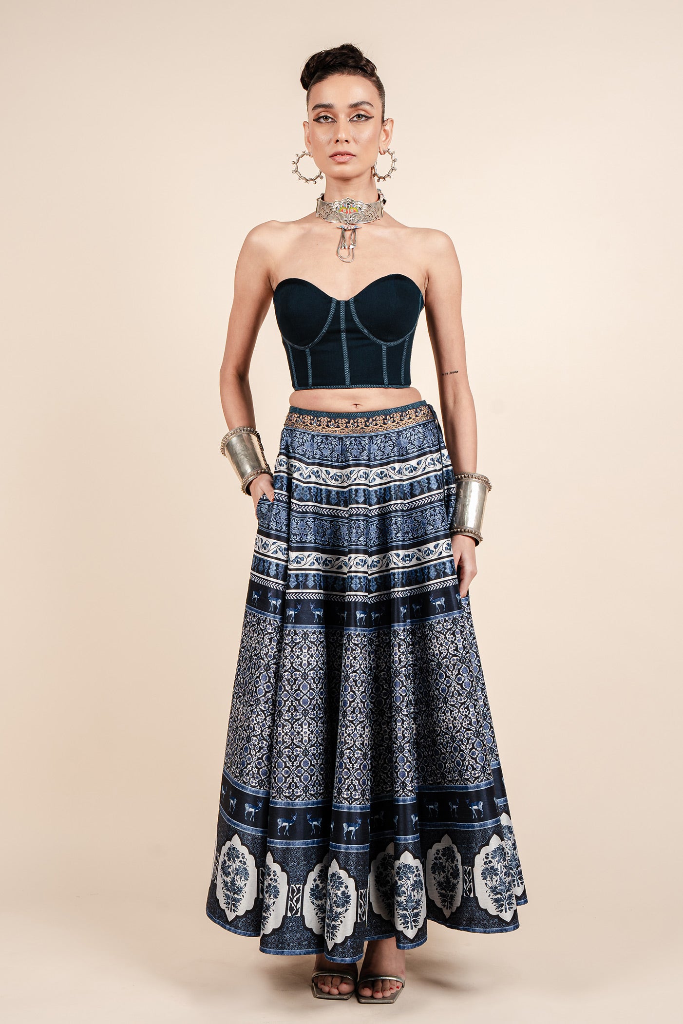 Pastel Blue Bandeau Corset & Maxi Skirt Coord