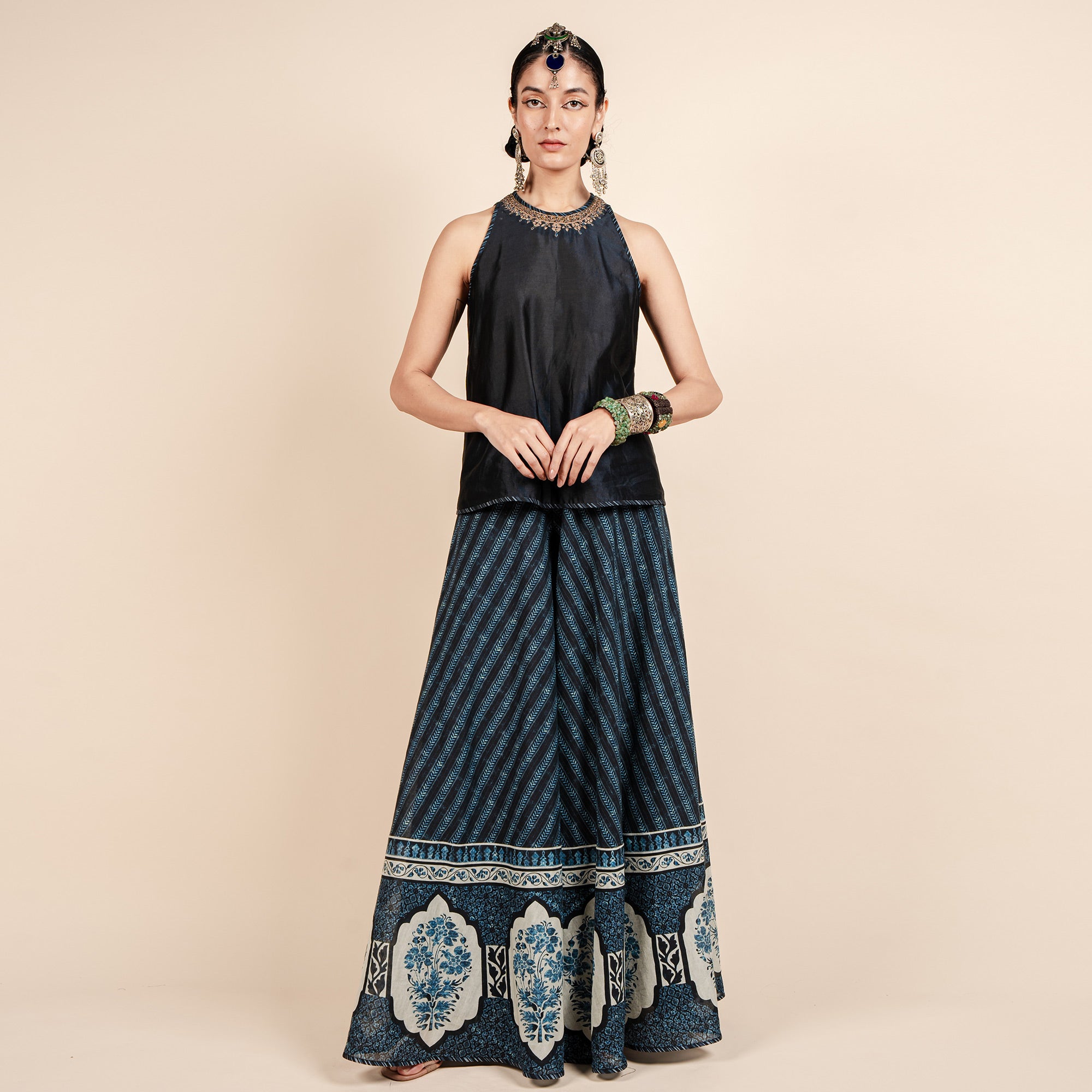 Navy Blue Printed Sharara Set | CHAR